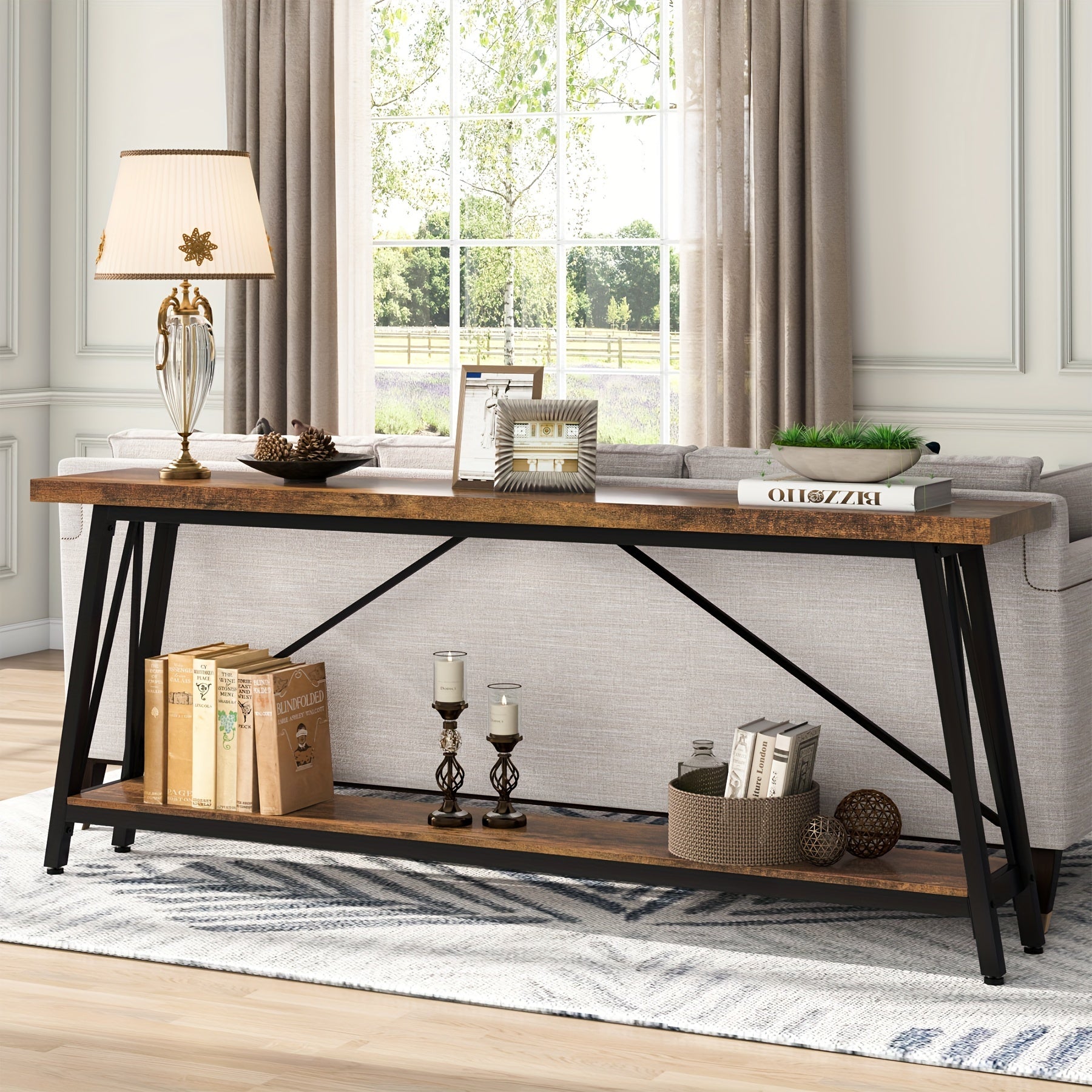 70.9" Extra Long Sofa Table Behind Couch, Industrial Entry Console Table for Hallway, Entryway & Living Room, Rustic Brown