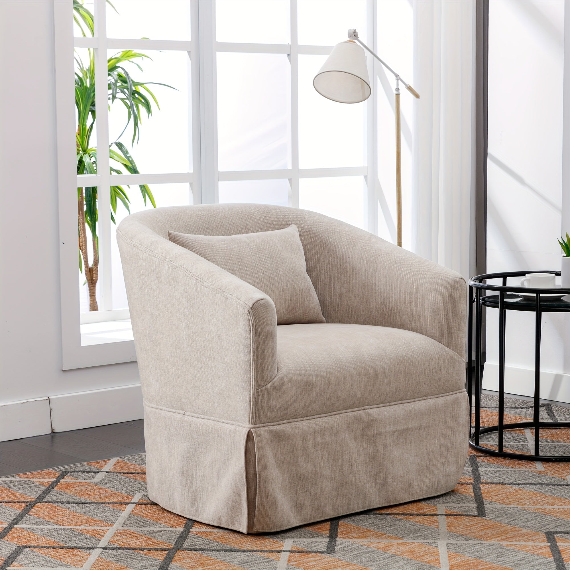 360-degree Swivel Accent Armchair Linen Blend Beige 360-degree Swivel Accent Armchair Linen Blend Beige