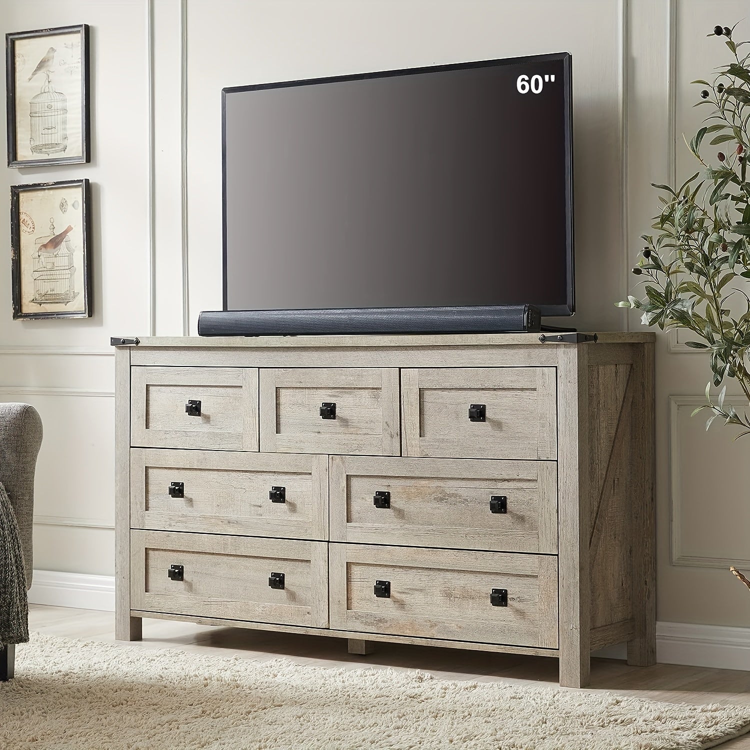 Farmhouse 7 Drawers Dresser for Bedroom Wood Rustic Dresser TV Stand Storage Organizer Dresser Chest of Drawers