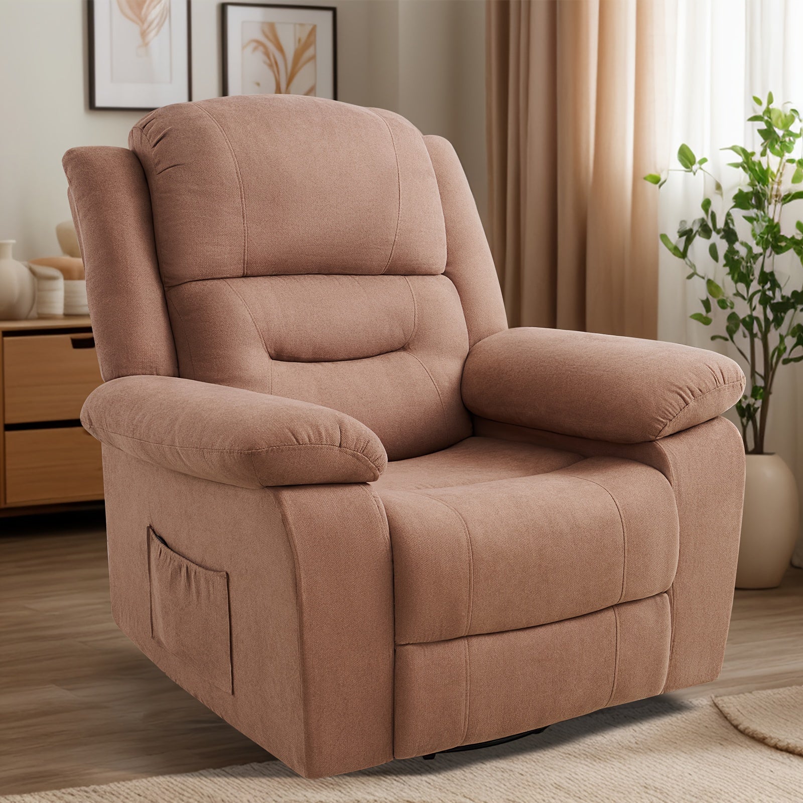 Adult Fabric Reclining Chair, Featuring Overstuffed Armrests & Backrest, Cozy Lazy Boy Sofa for Living Rooms & Home Entertainment Areas