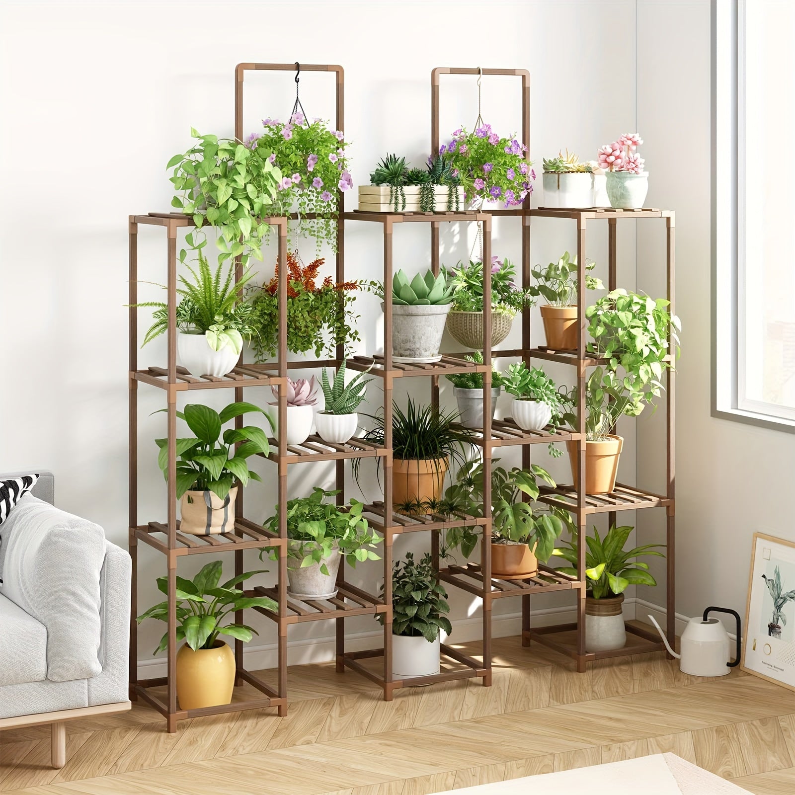 20 Tiers Large Plant Stand Indoor Plant Shelf, Large Outdoor Rack, Wood Tiered Tall Shelves For Multiple Plants, Hanging Living Room Garden Balcony