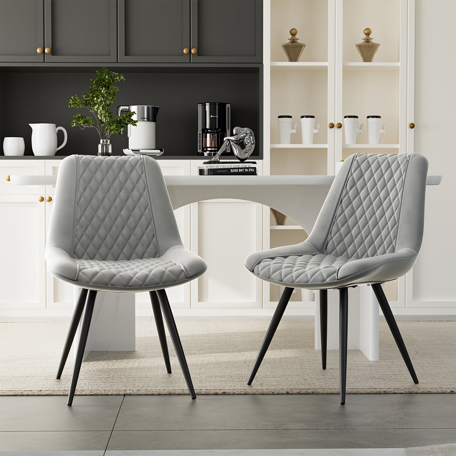 Modern Dining Chairs Set Of 2, Top Faux Leather Upholstered Dining Room Chairs With Metal Legs, Ergonomic Kitchen Chairs For Kitchen Dinning Room