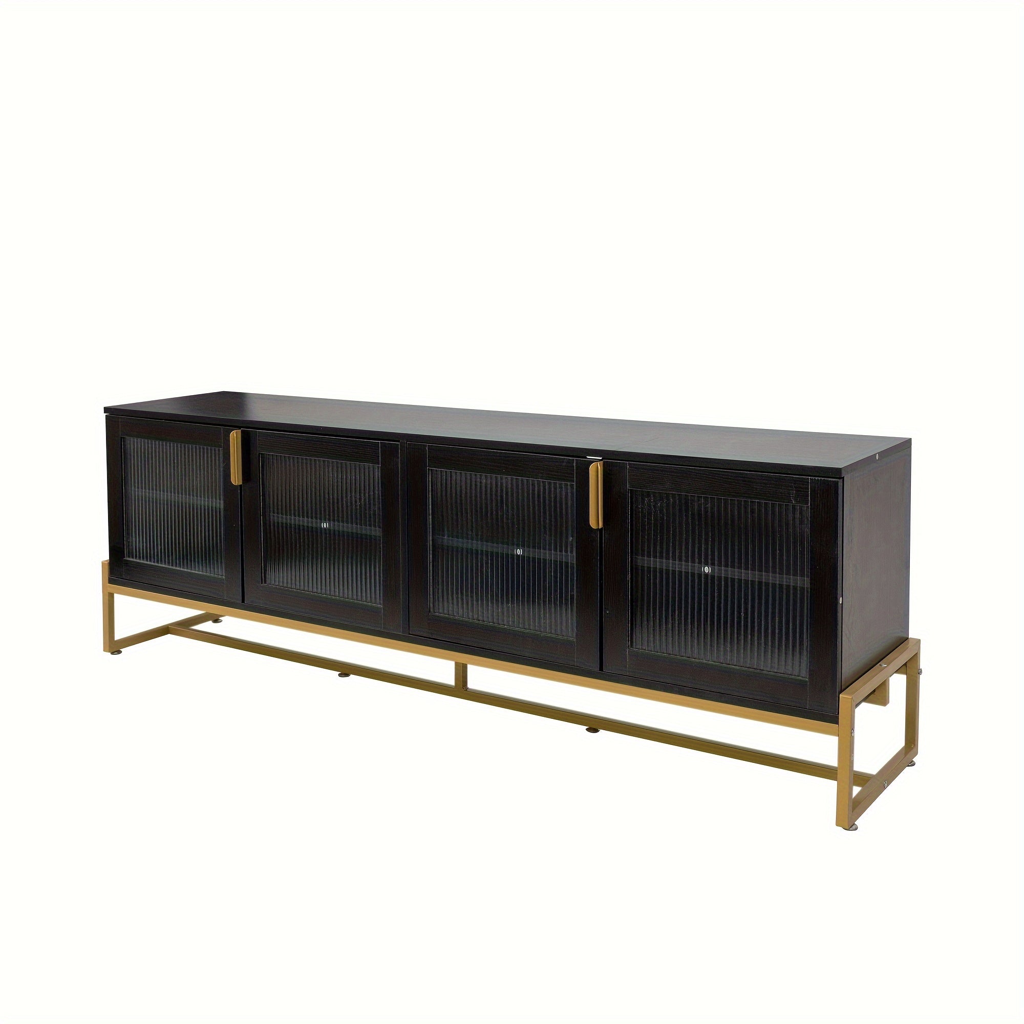 Black 70.87 inch TV cabinet. Entertainment center with shelves, wooden TV media console with sturdy metal legs, for living room