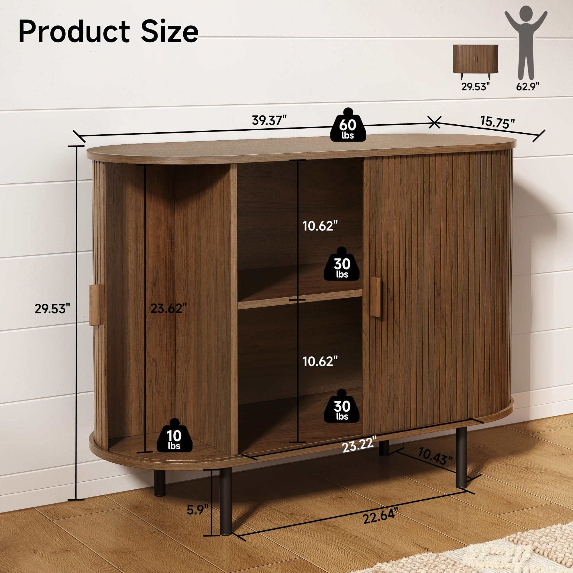 40" Storage Cabinet, Sideboard Buffet Cabinet With Storage, With Sliding Door & Adjustable Shelf, Modern Accent Coffee Bar Cabinet Console Table For Kitchen, Entryway, Bedroom, Walnut