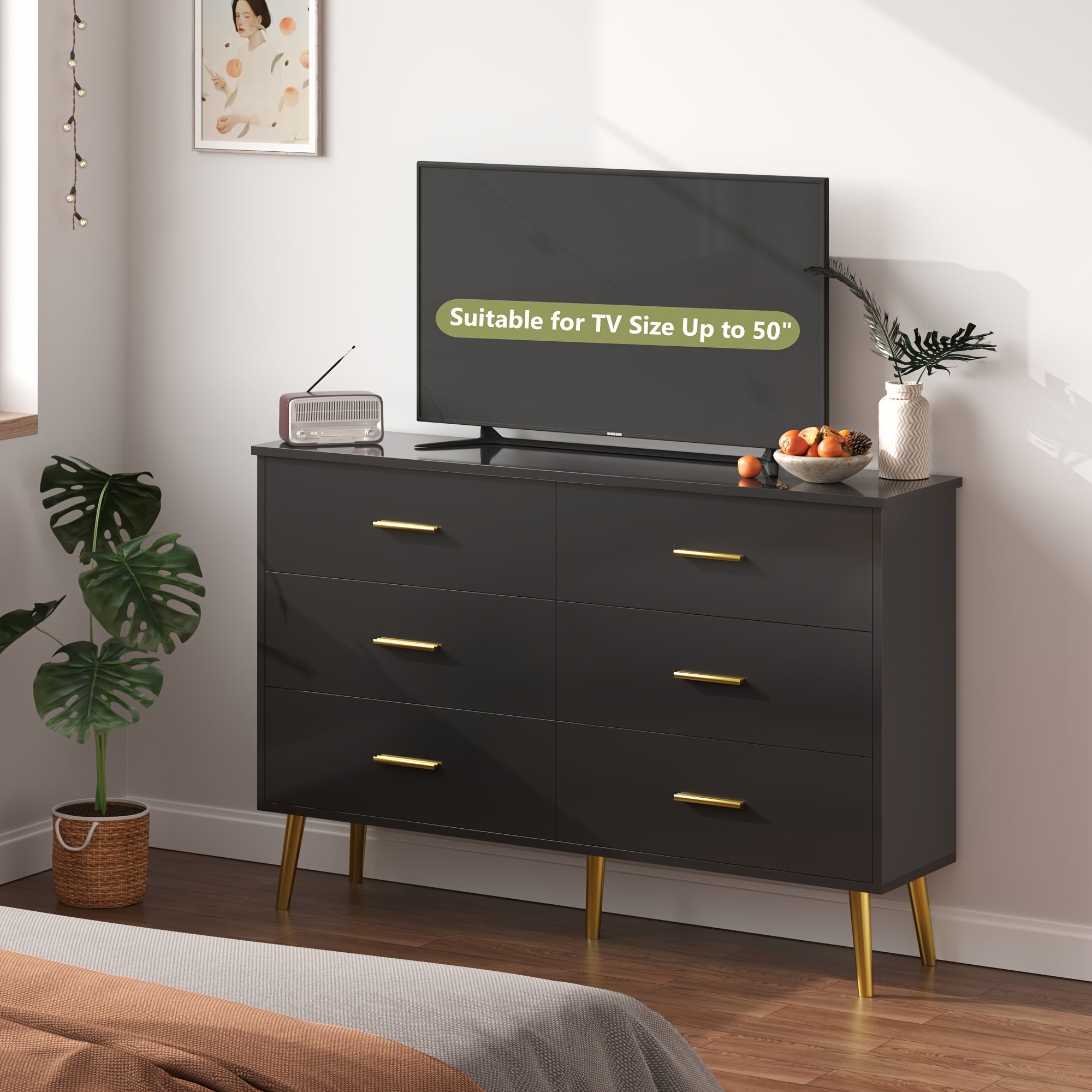 Dresser for Bedroom with LED Light, 6 Drawer Large Chest of Drawers, Modern Dresser with Lights, Wood Bedroom Dresser for Closet/Living Room/Hallway