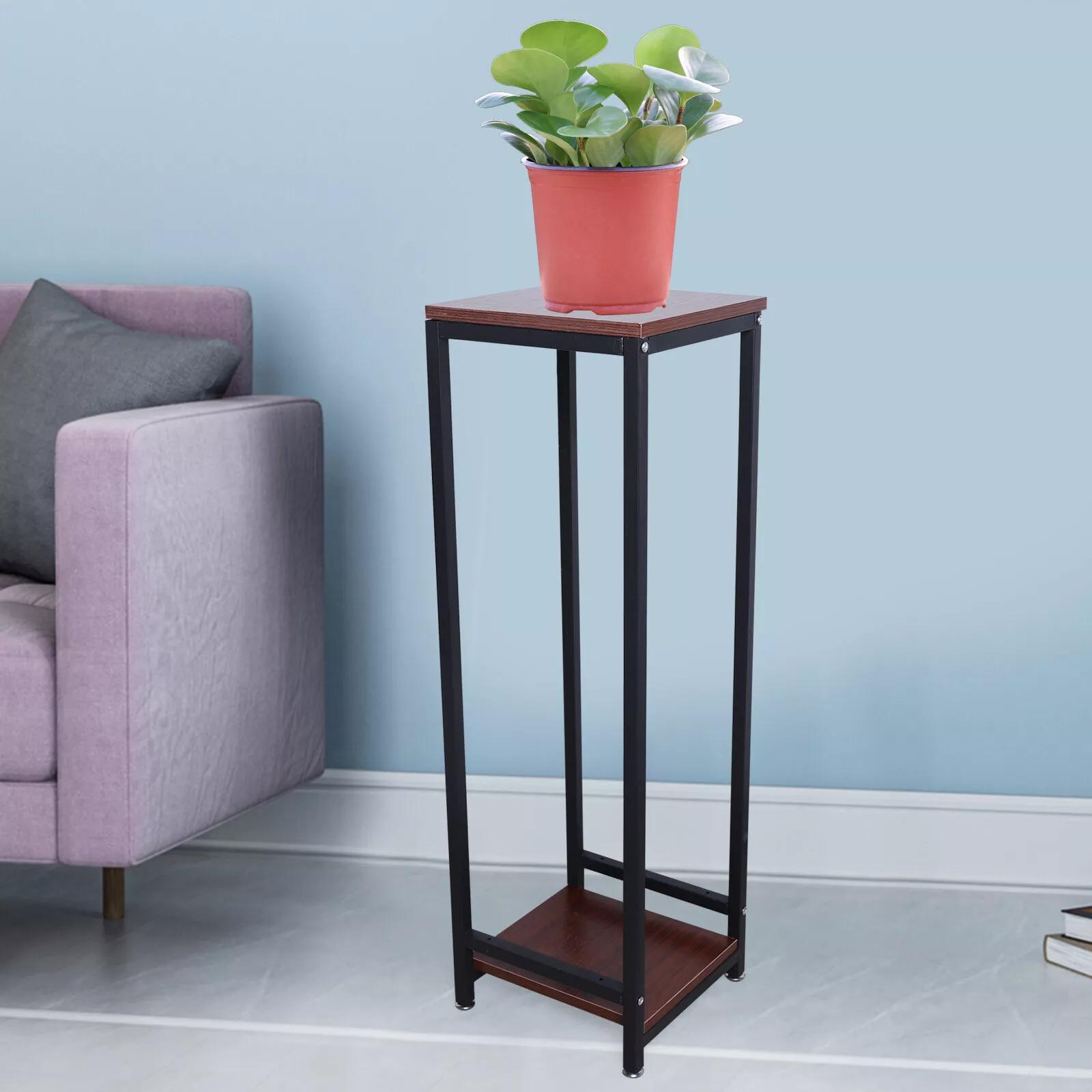 40" Tall Metal Plant Stand - Black 2-Tier Pedestal for Indoor/Outdoor Use, Sturdy Flower Pot Holder with Grid Pattern, Ideal for Home Decor and Display, Artificial Plants for Home Decor