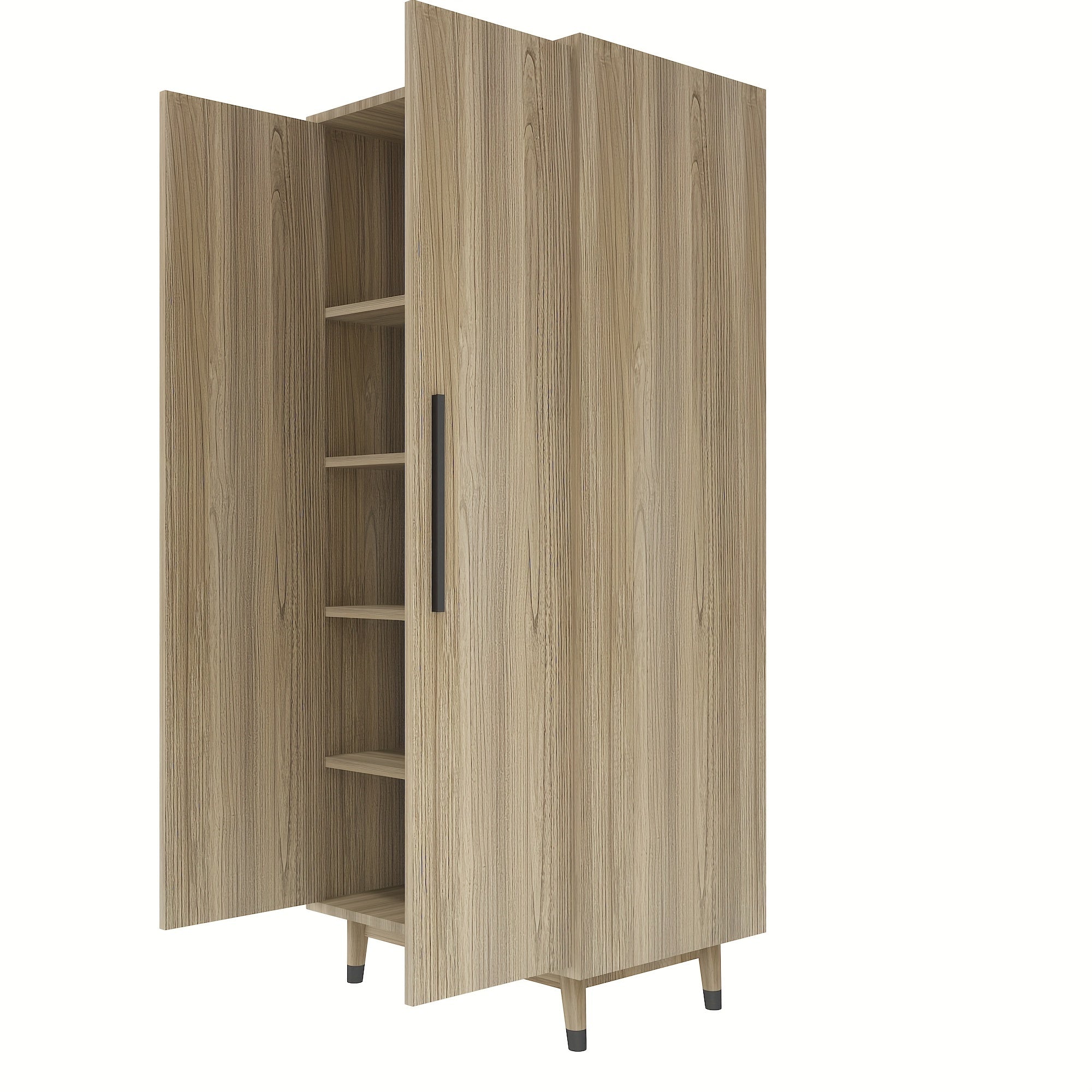 2 Door Armoire Wardrobe Bedroom Closet With 5 Storage Compartments And Hanging Rod For Bedroom