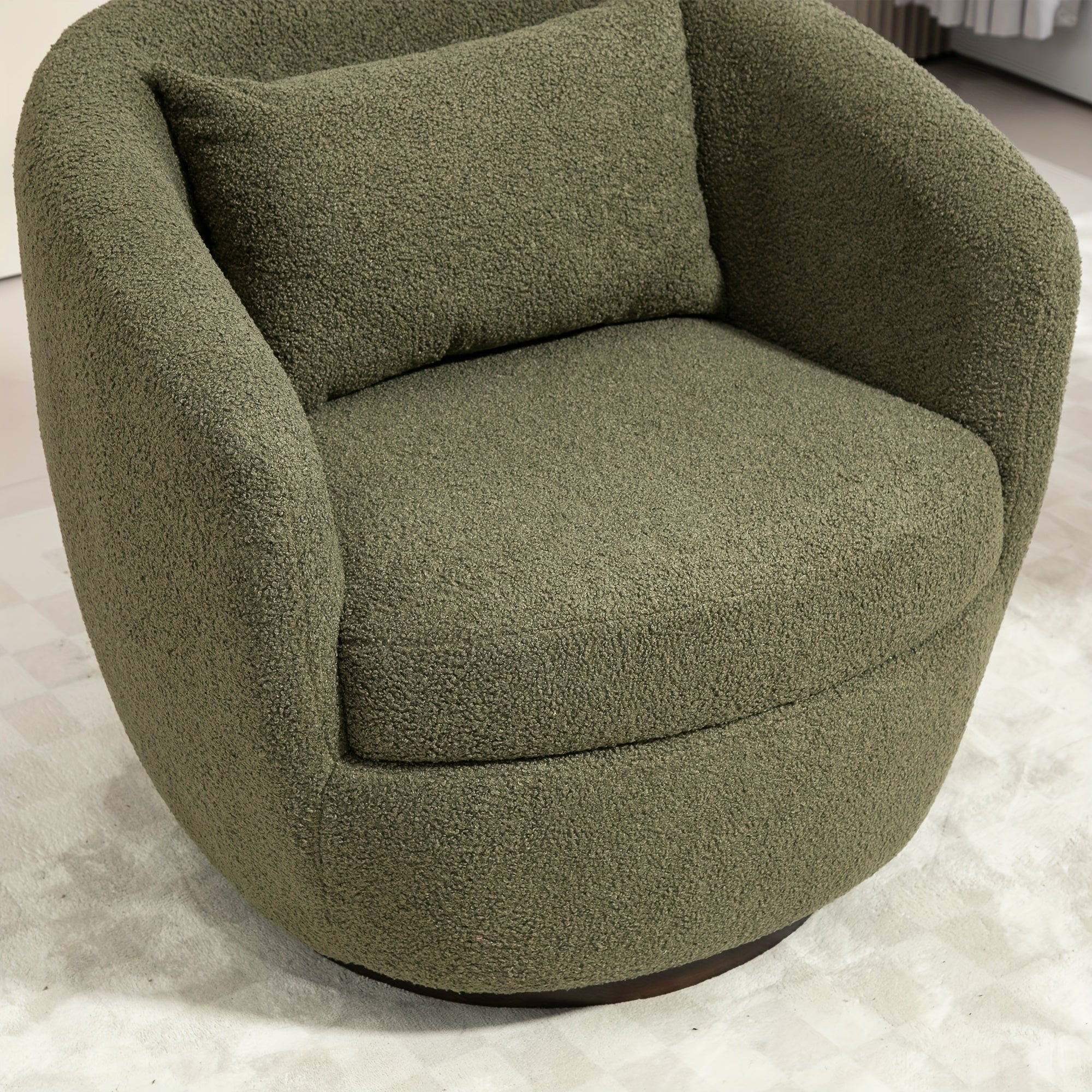 Upholstered Swivel Barrel Armchair With Storage Modern Living Room Side Chair For Bedroom/Office/Reading Spaces - Teddy Fabric Dark Green