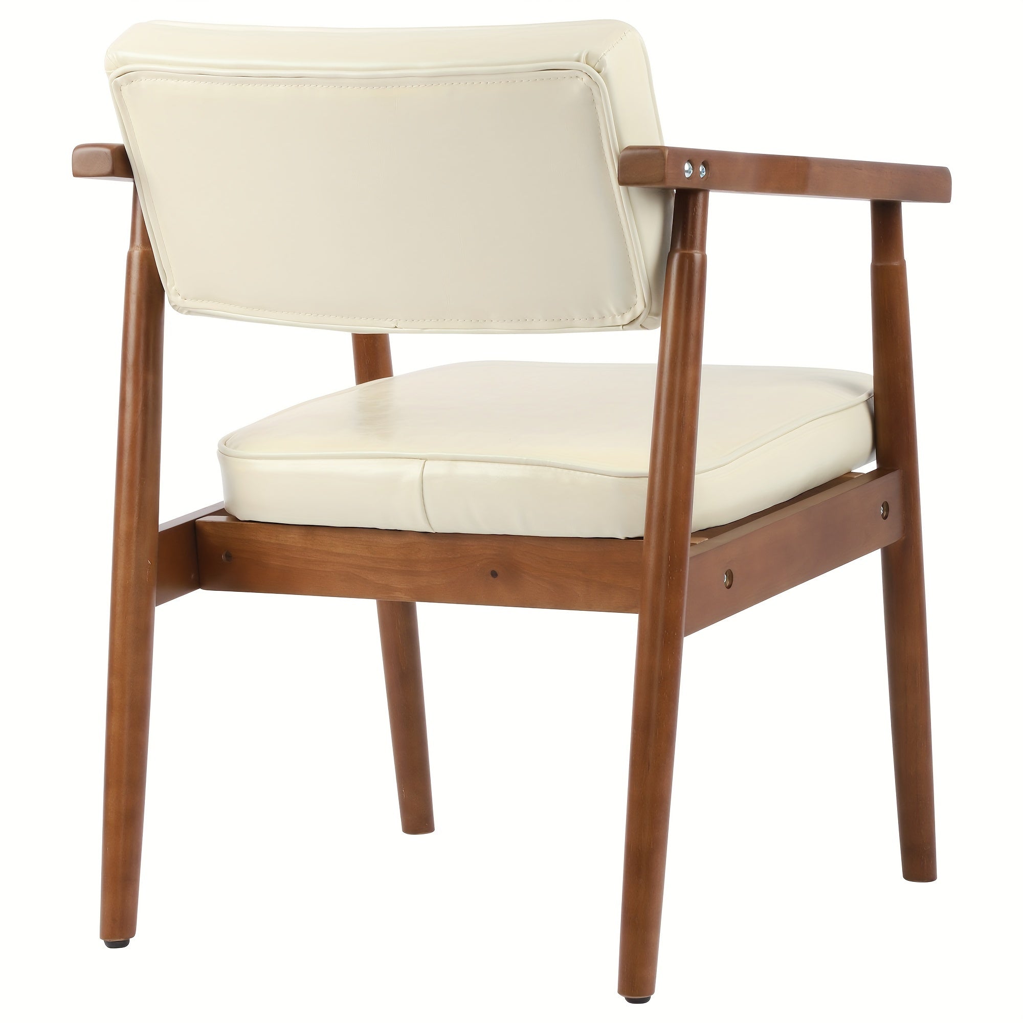 Mid-Century Modern Accent Chair, Leisure Chair with Solid Wood Frame, Upholstered Leather Dining Chair with Armrest (Beige, 1)