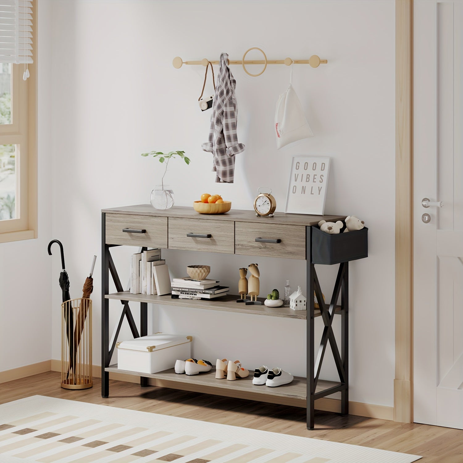 47" Console Table - Boasting Spacious Three Drawers And Three-Tier-Shelves Storage, Long-Lasting Construction From Durable MDF, Easy Assembly Perfect For Hallways, Entryways, And Living Space