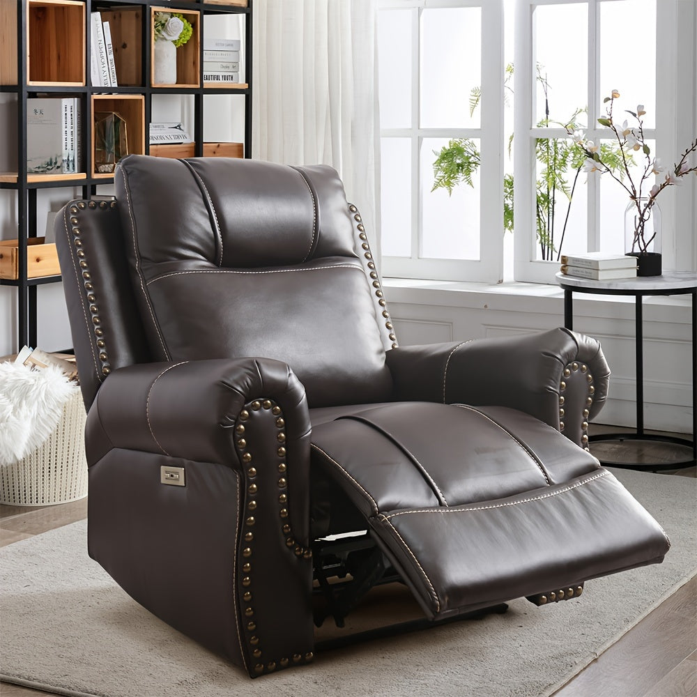 Elderly Power Recliner, Single Living Room Chair With Rivet And USB Port