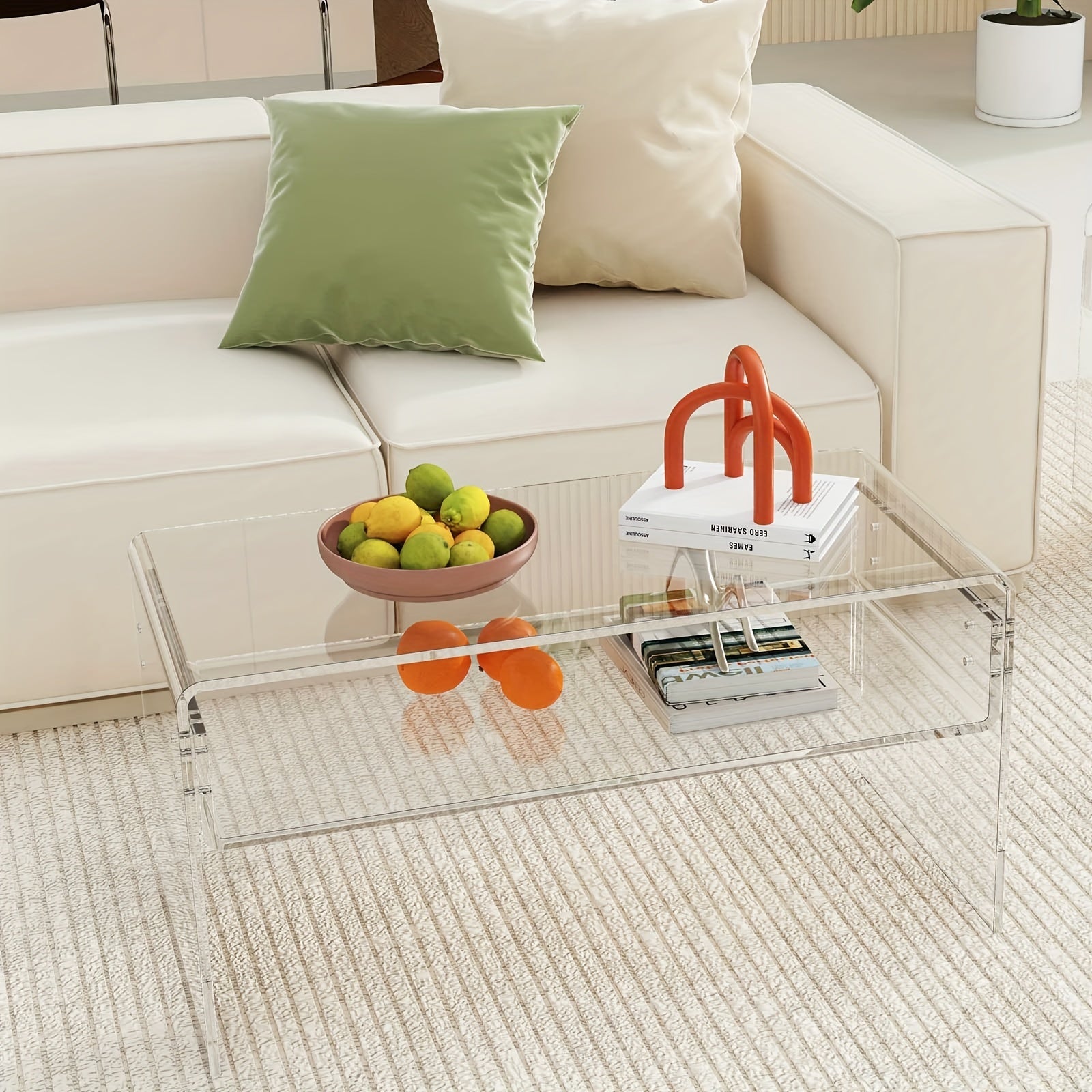 Premium Acrylic Clear Coffee Table, Modern Waterfall End Table For Small Living Room, Bedroom And Office, No Installation, Easy To Clean