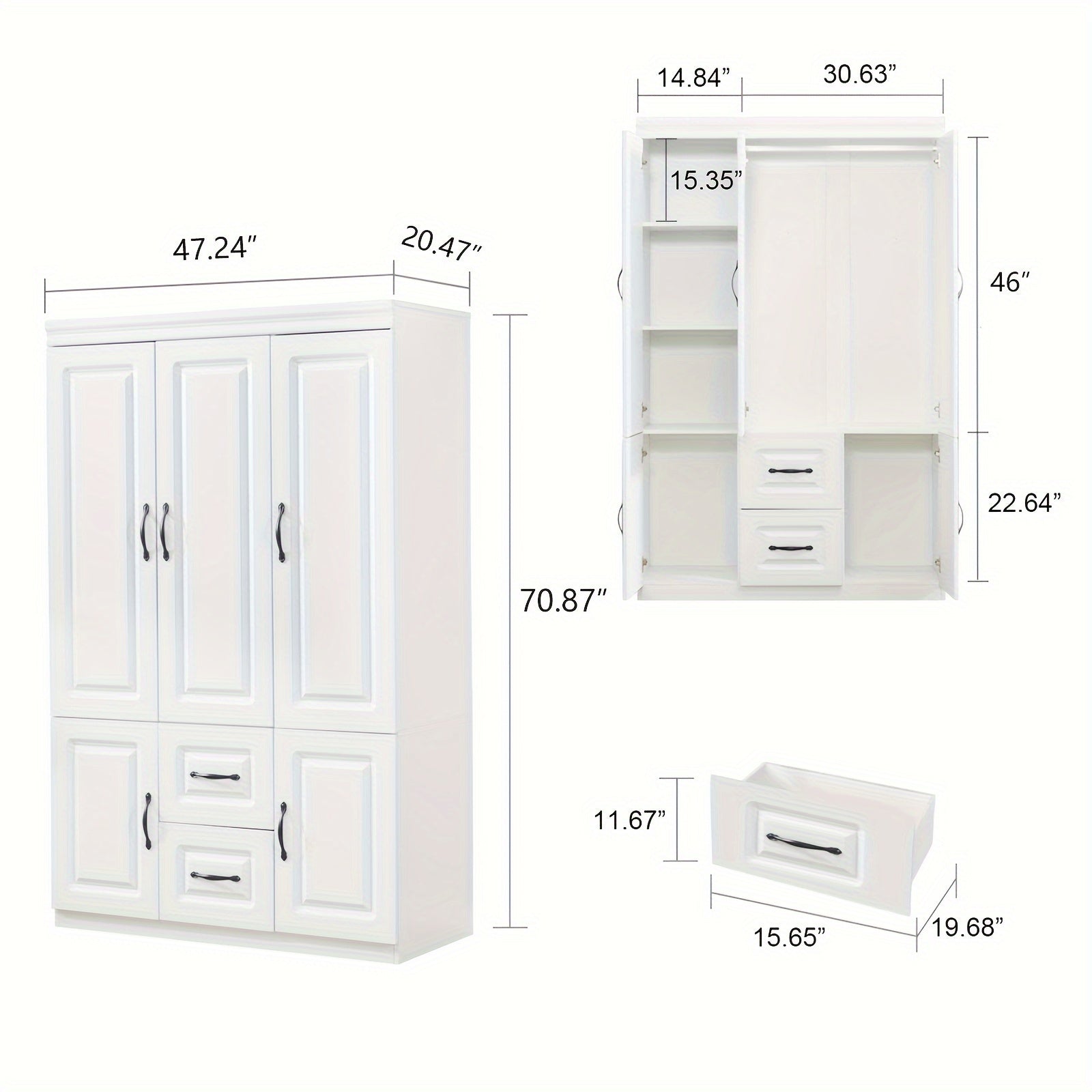 Freestanding Bedroom Wardrobe Armoire Closet, Clothes Storage Armoire Organizer With Hanging Rod And Shelves