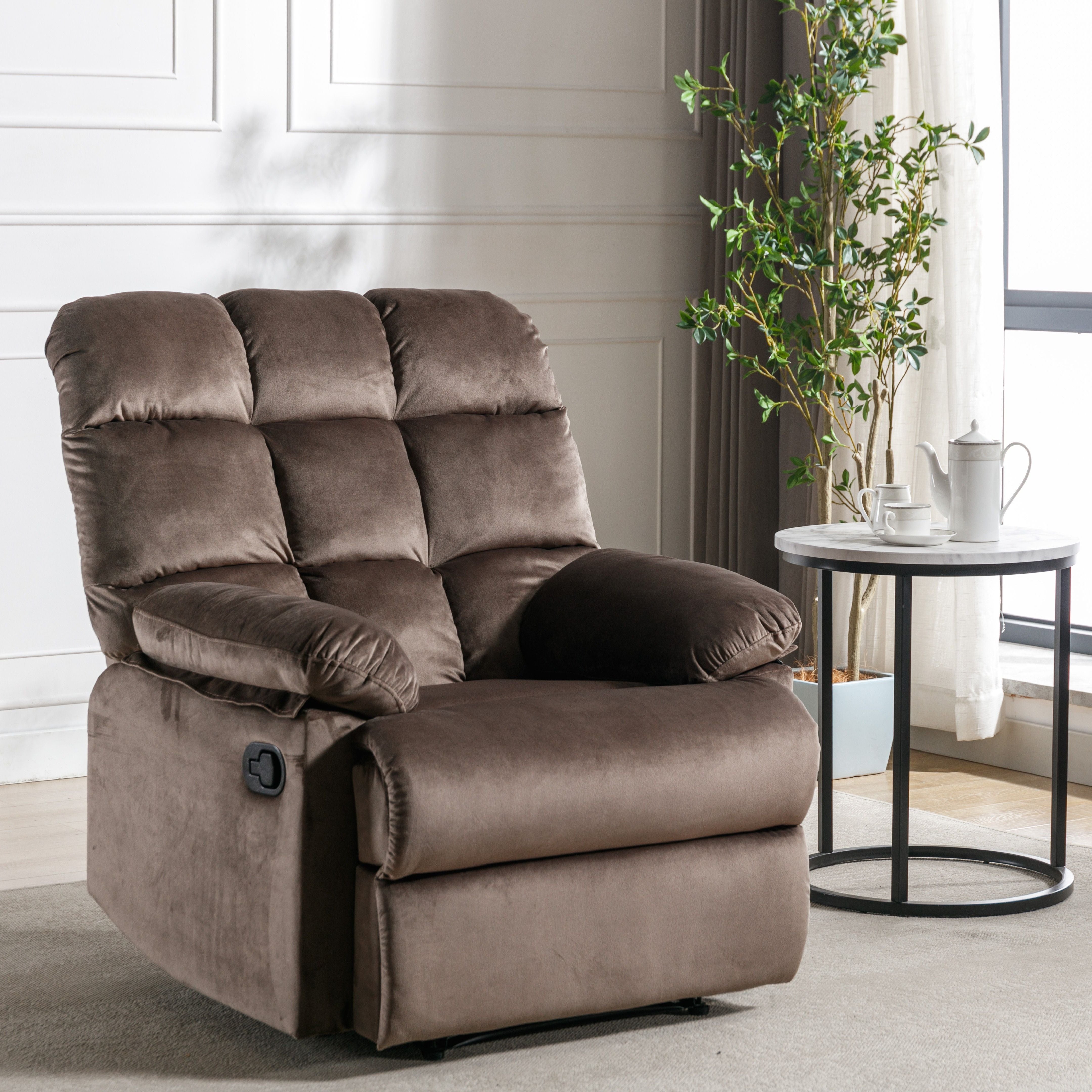 Classic Manual Recliner With Soft Padded Headrest And Armrest, Wonderful Chair&Sofa For Living Room And Bed Room, Brown