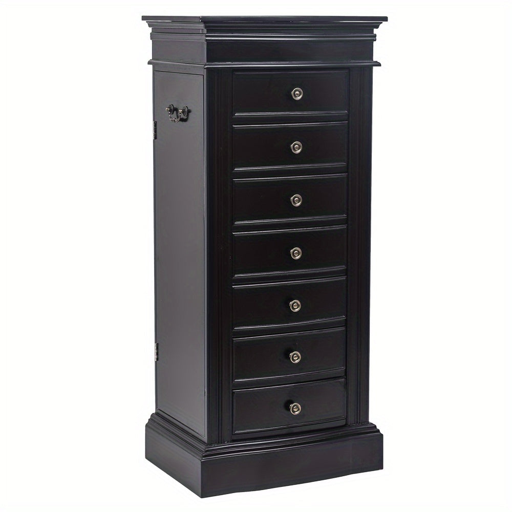 Floor-Standing 8-Layer 7-Drawer Double-Side Opening Wooden Spray Paint PU Black Cabinet Beige Gray Velvet Jewelry Cabinet, Jewelry Armoires