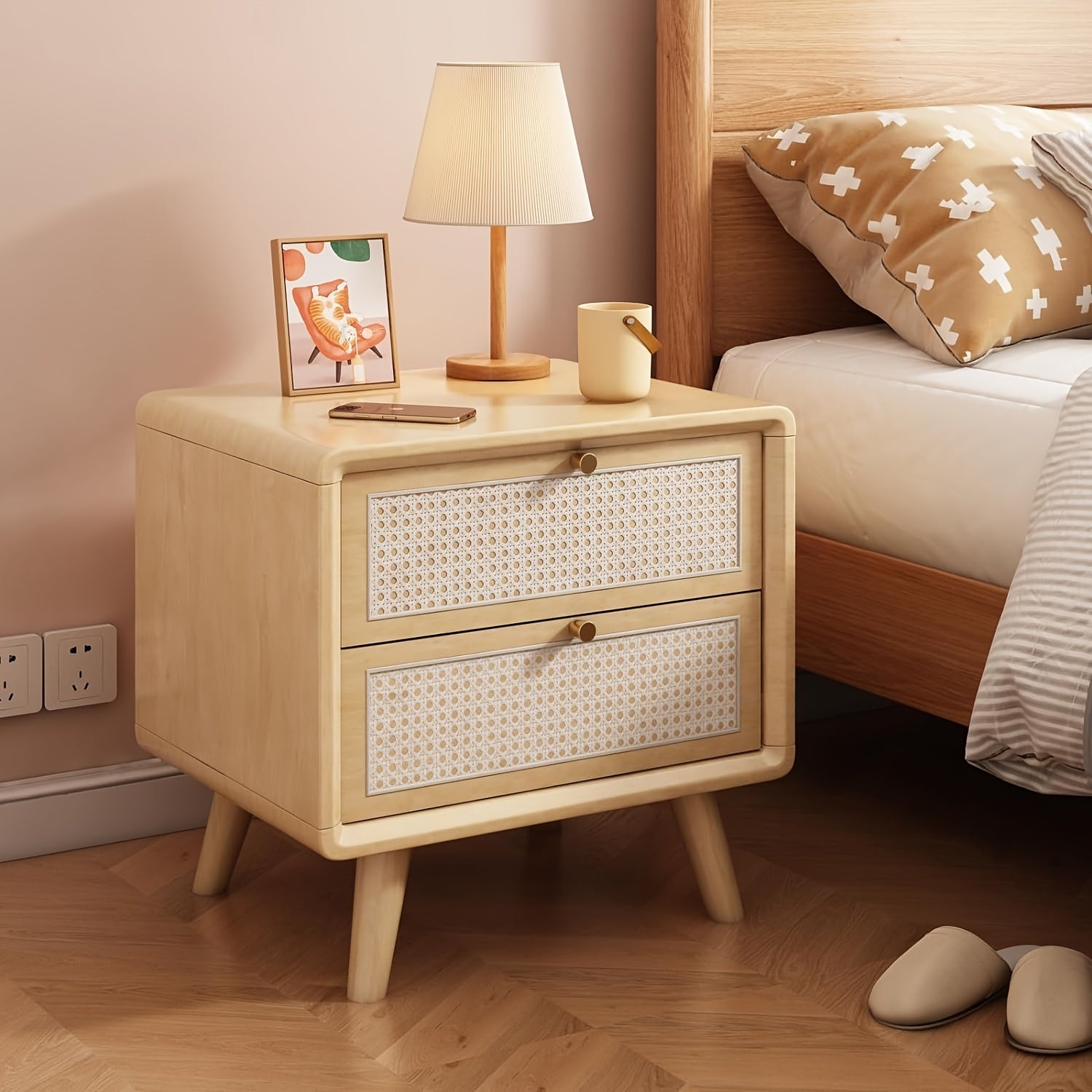 Rattan Bedside Table (Walnut Color, Cherry Color, Wood Color)