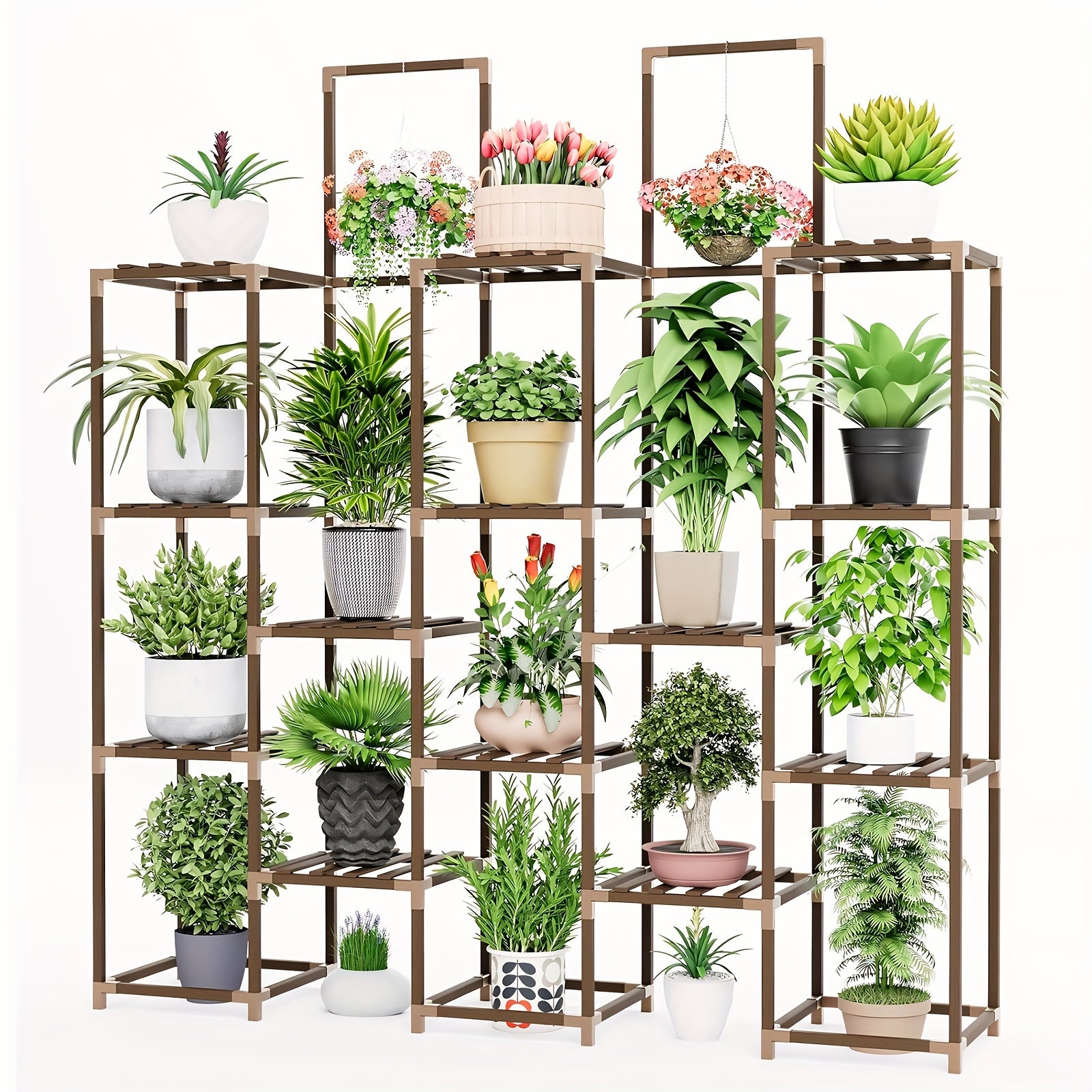 20 Tiers Large Plant Stand Indoor Plant Shelf, Large Outdoor Rack, Wood Tiered Tall Shelves For Multiple Plants, Hanging Living Room Garden Balcony