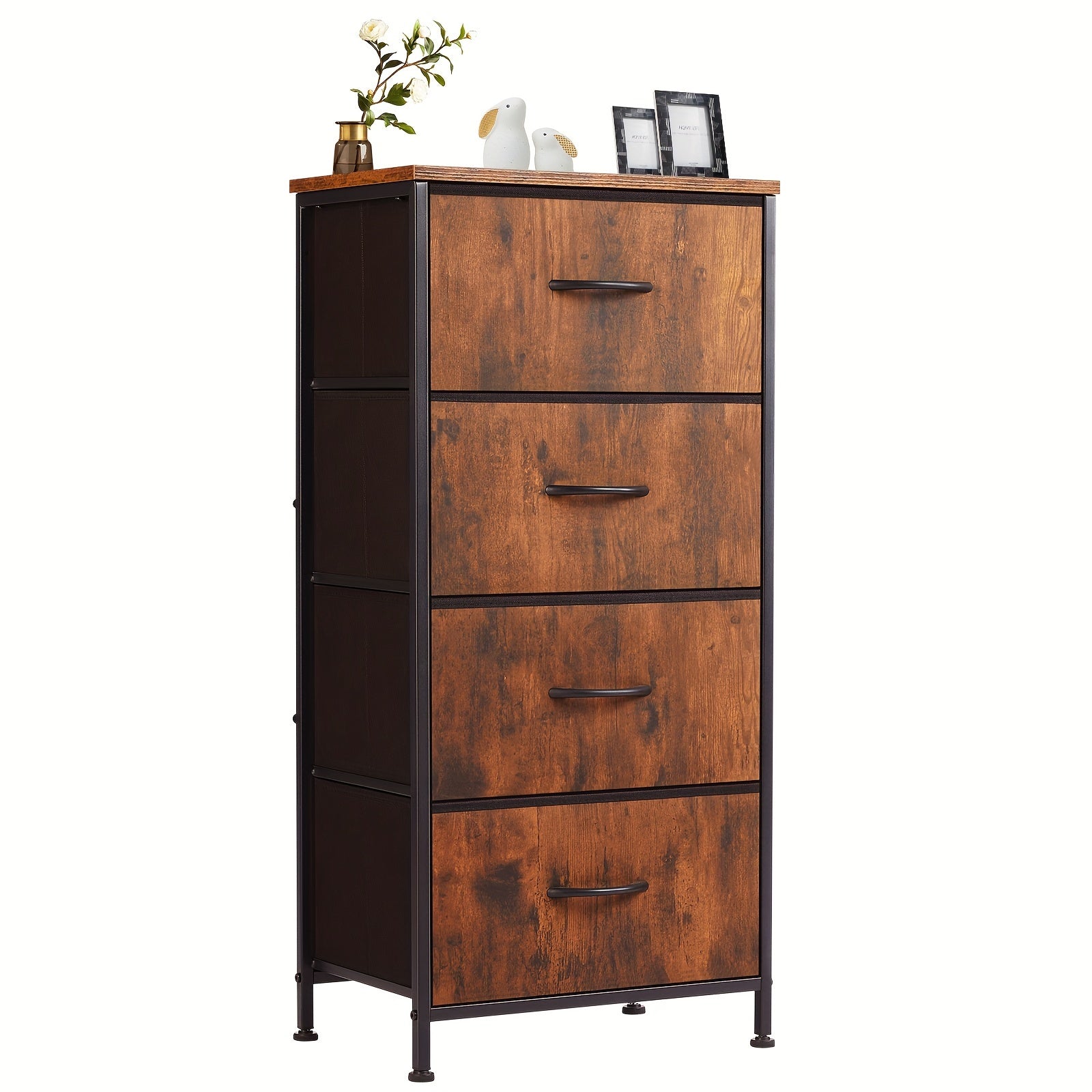 Idle Way Dresser For Bedroom With 4 Drawers, Storage Cabinet, Skinny Tower Organizer Unit, Fabric Storage, Chest Of Drawers With Wooden Top For Closet, Laundry, Living Room, Hallway, Office, Brown, Black Grey White For Lab