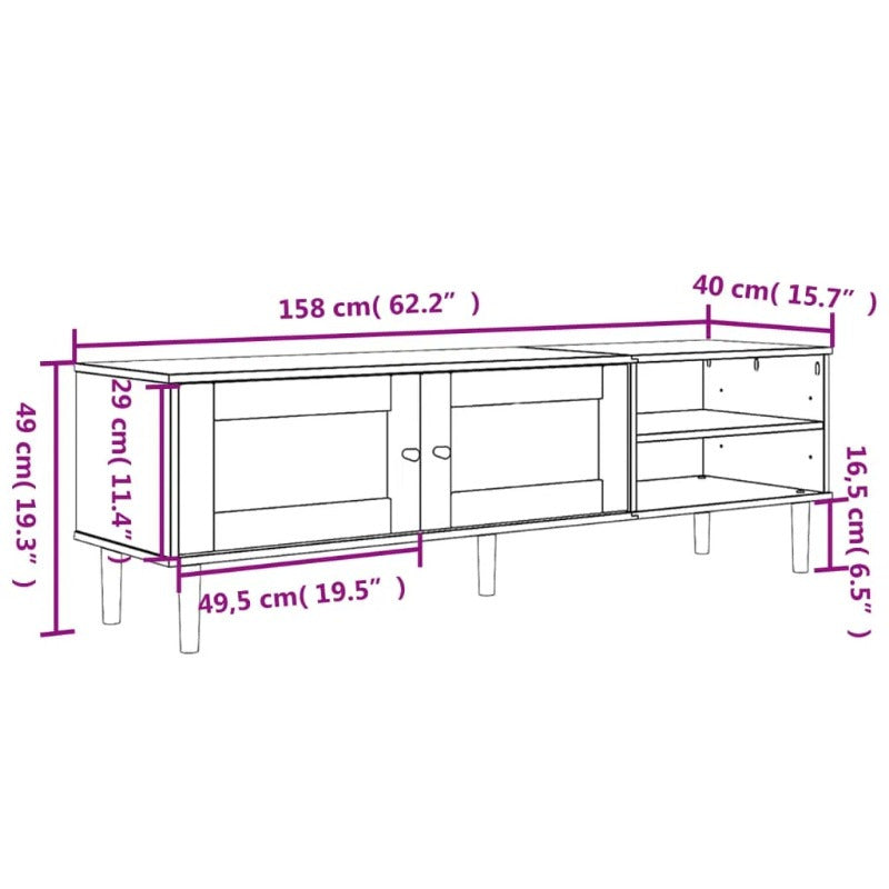 1pc Faxdong Modern White TV Stand with Rattan Look, Solid Wood Pine Construction, 62.2"x15.7"x19.3" for Home Entertainment Center