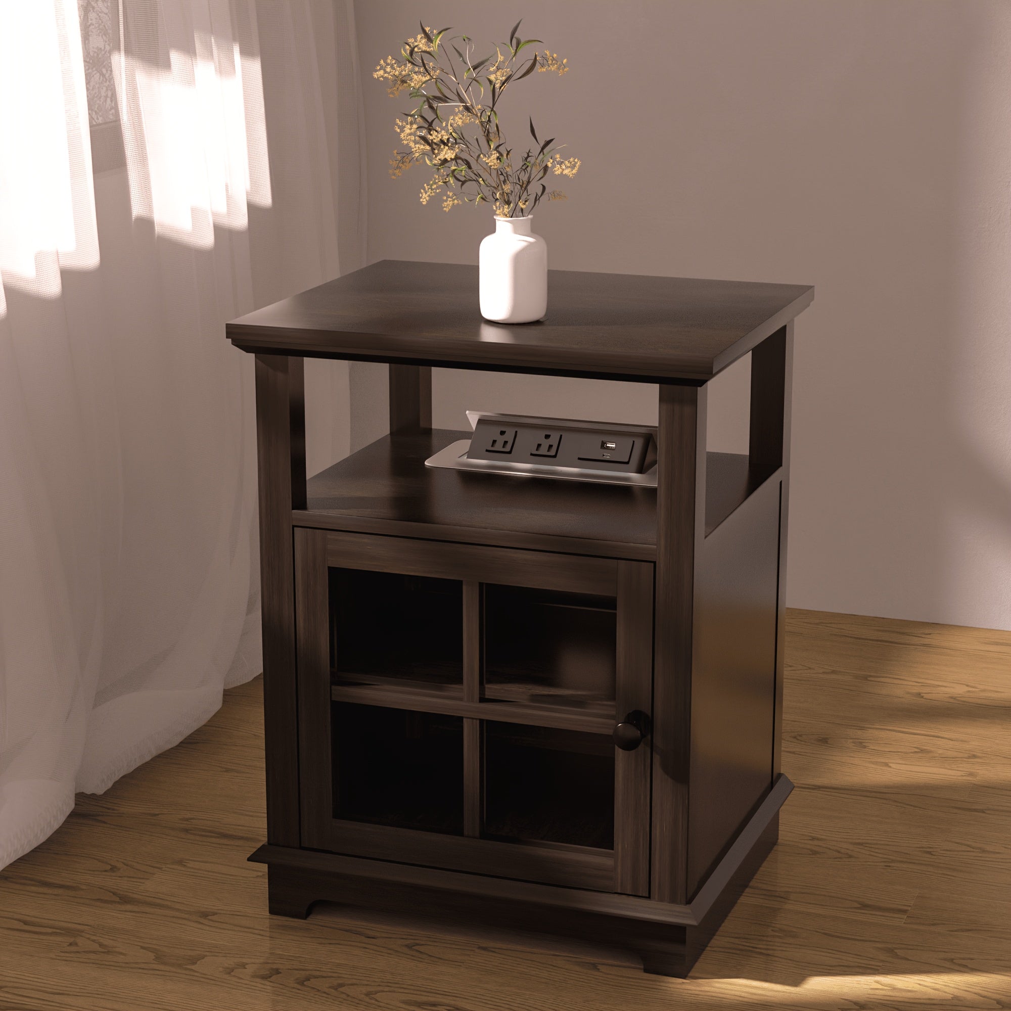 End Side Table with Charging Station, Wireless End Table, Nightstand with Adjustable Storage Shelf for Bedroom, Living Room