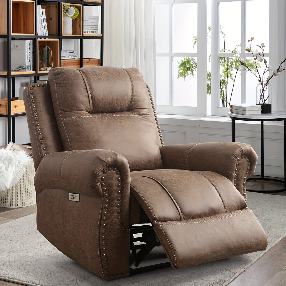 Elderly Power Recliner, Single Living Room Chair With Rivet And USB Port