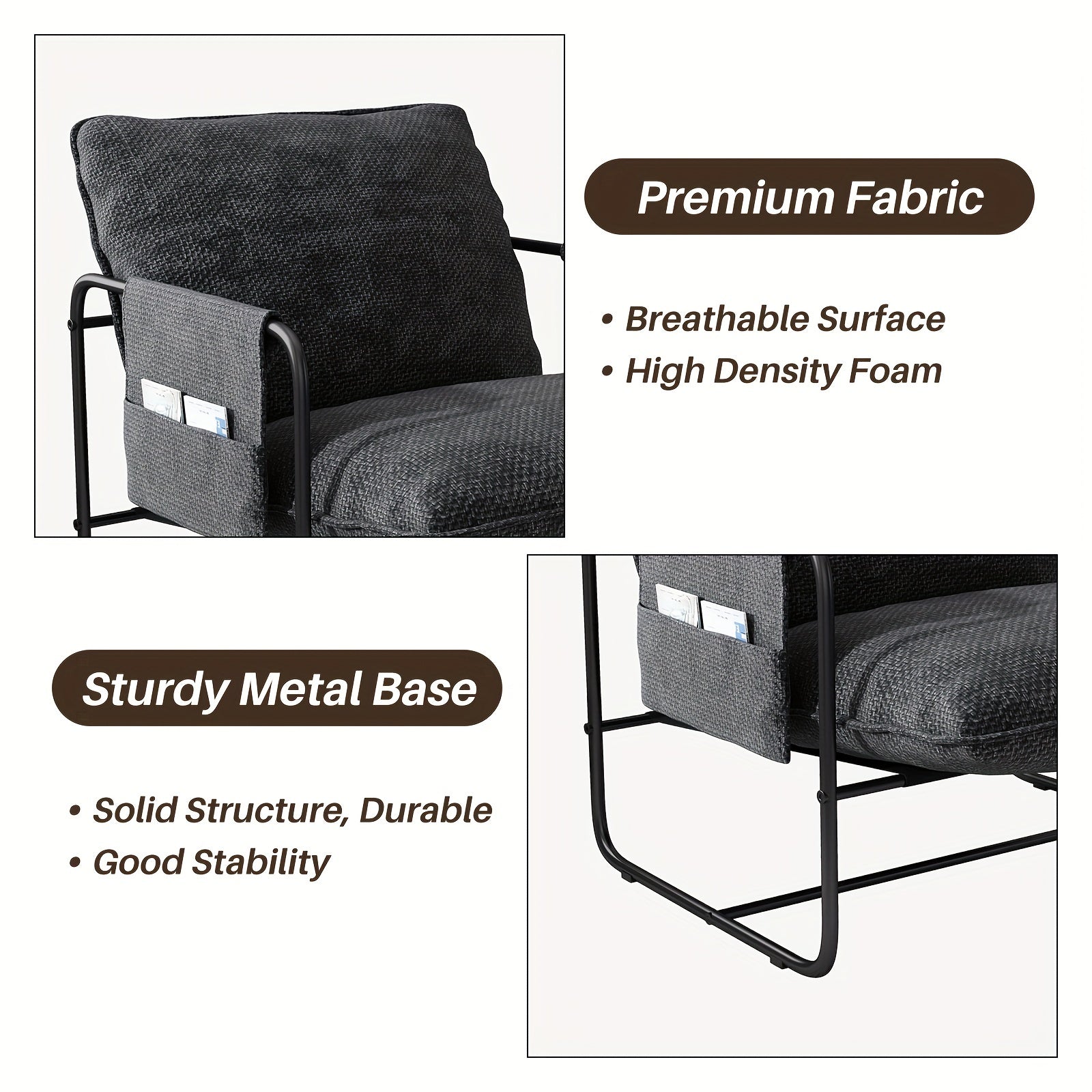 Sling Accent Chair Living Room, Metal Framed Armchair With Removable Storage Bag, Upholstered Living Room Chairs