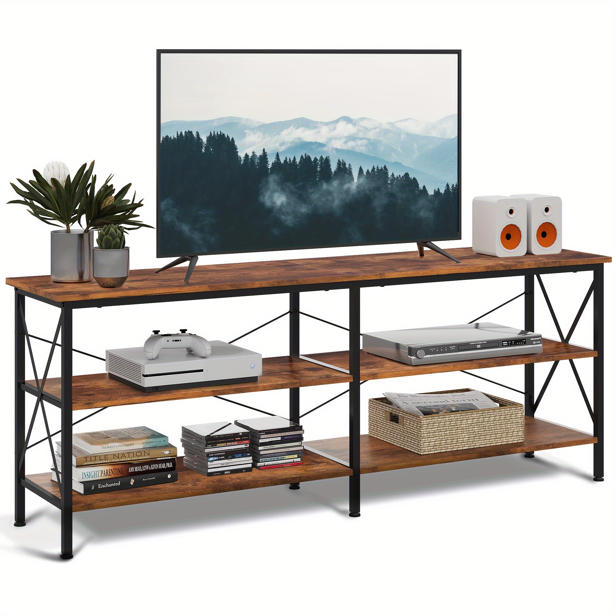 TV Stand for 65 70 inch TV Entertainment Center with Storage Industrial TV Console for Living Room Long 63’’ TV Cabinet