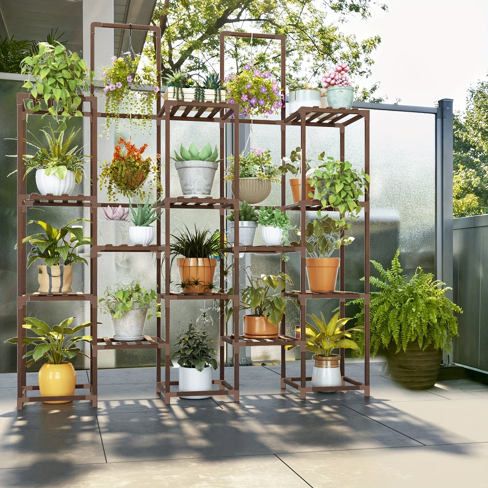 20 Tiers Large Plant Stand Indoor Plant Shelf, Large Outdoor Rack, Wood Tiered Tall Shelves For Multiple Plants, Hanging Living Room Garden Balcony