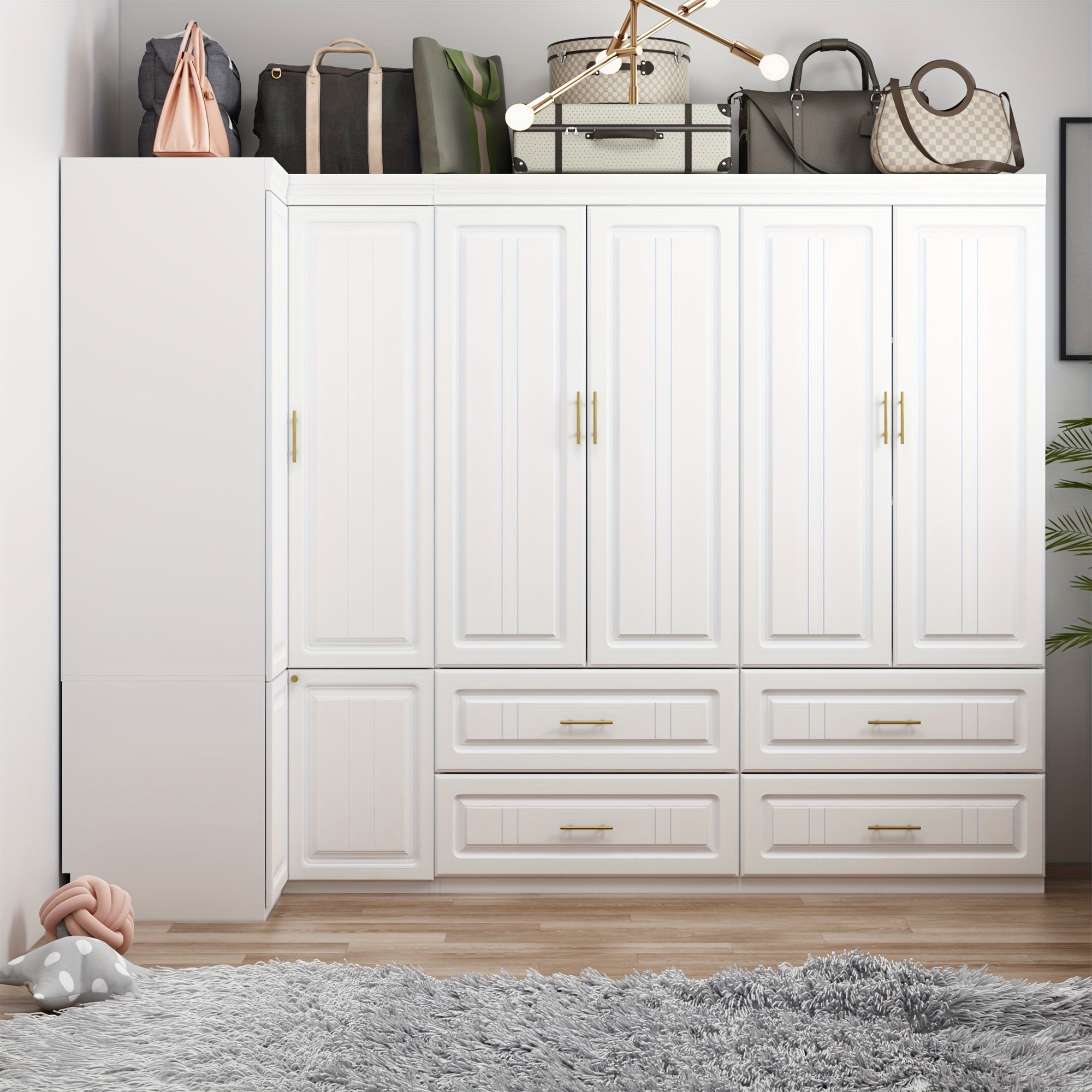 Closet Storage, Corner Wardrobe With Drawers For Efficient Room Utilization