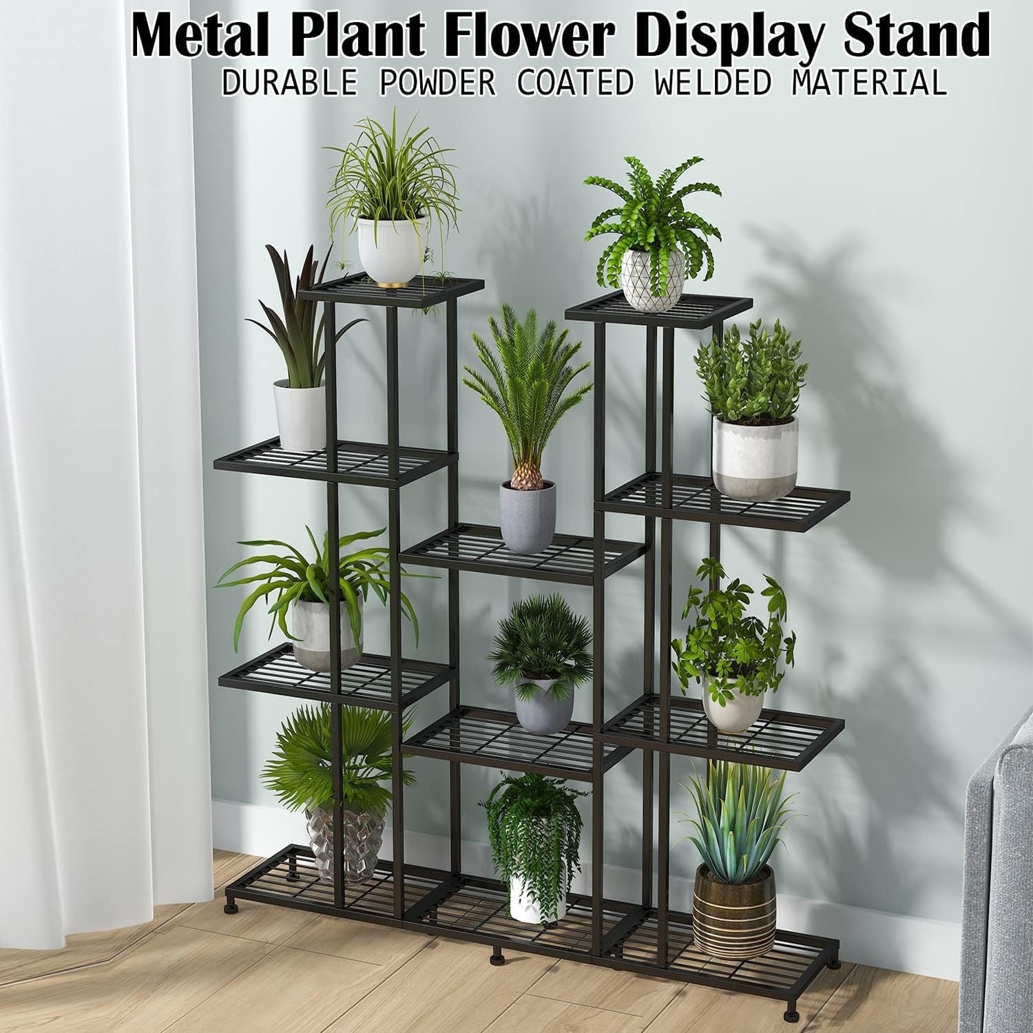 Metal Plant Stand, large indoor Plant Stands Decorative Black Steel Plant Shelf for ontdoor Patio Garden Balcony and Yard, tall multi tier plant stand (9 Tier) Garden Houses