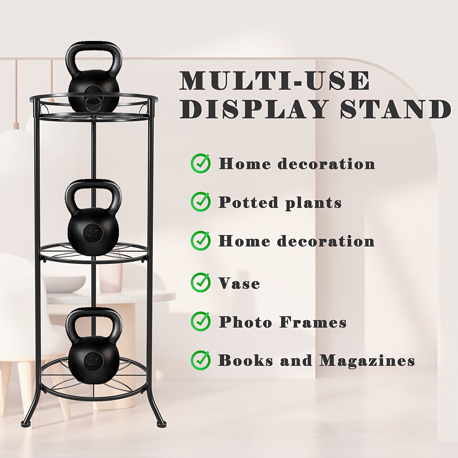 3-Tier Black Metal Plant Stand, 35" Round Multi-Level Support for Indoor & Outdoor Use - Sturdy Wrought Iron Frame with Anti-Rust Powder Coating, Easy Assembly, Perfect for Patio, Balcony, Garden, Living Room Decor