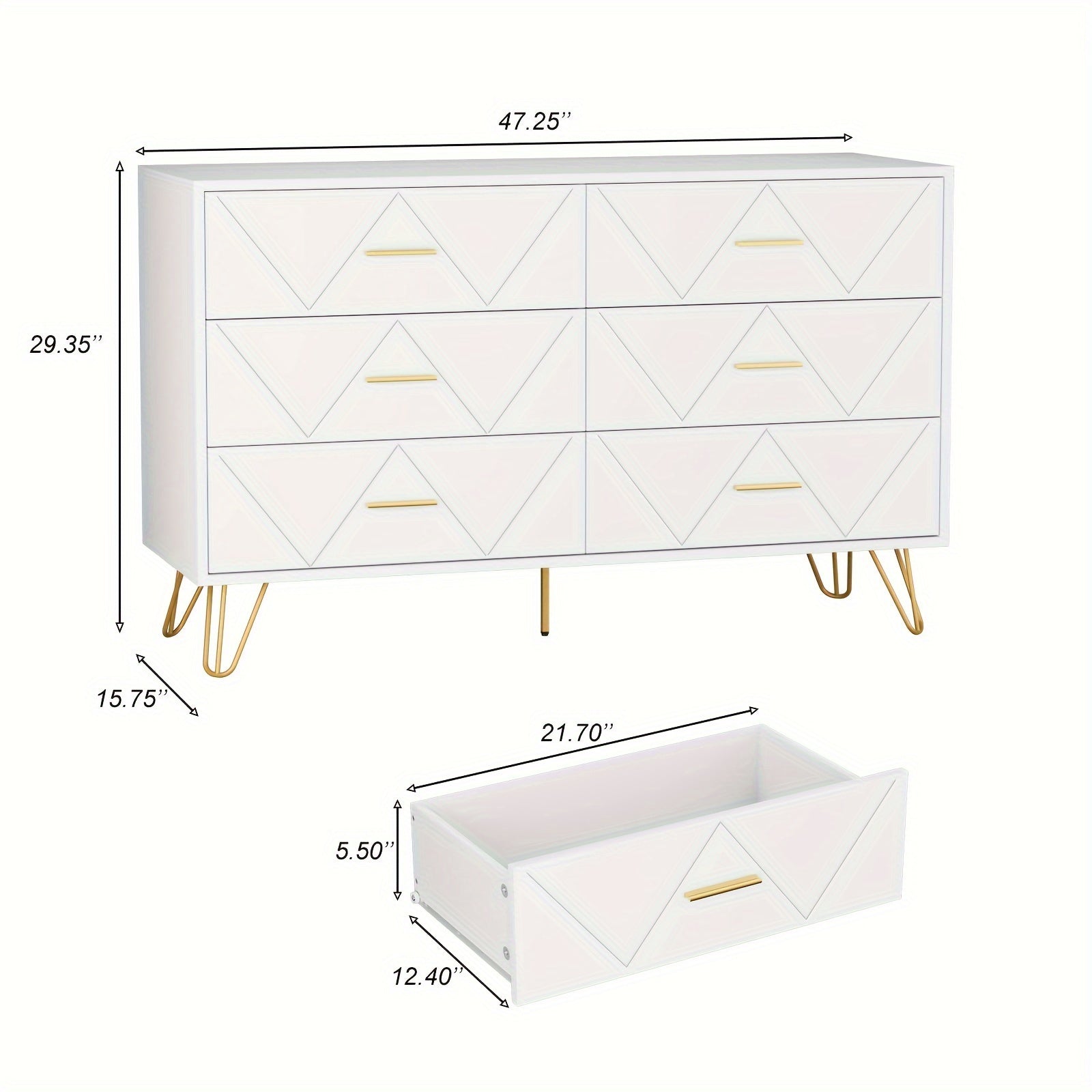 Dresser for Bedroom Modern Dresser for Bedroom 6 Drawer Double Dresser with Wide Drawers and Metal Handles Wood