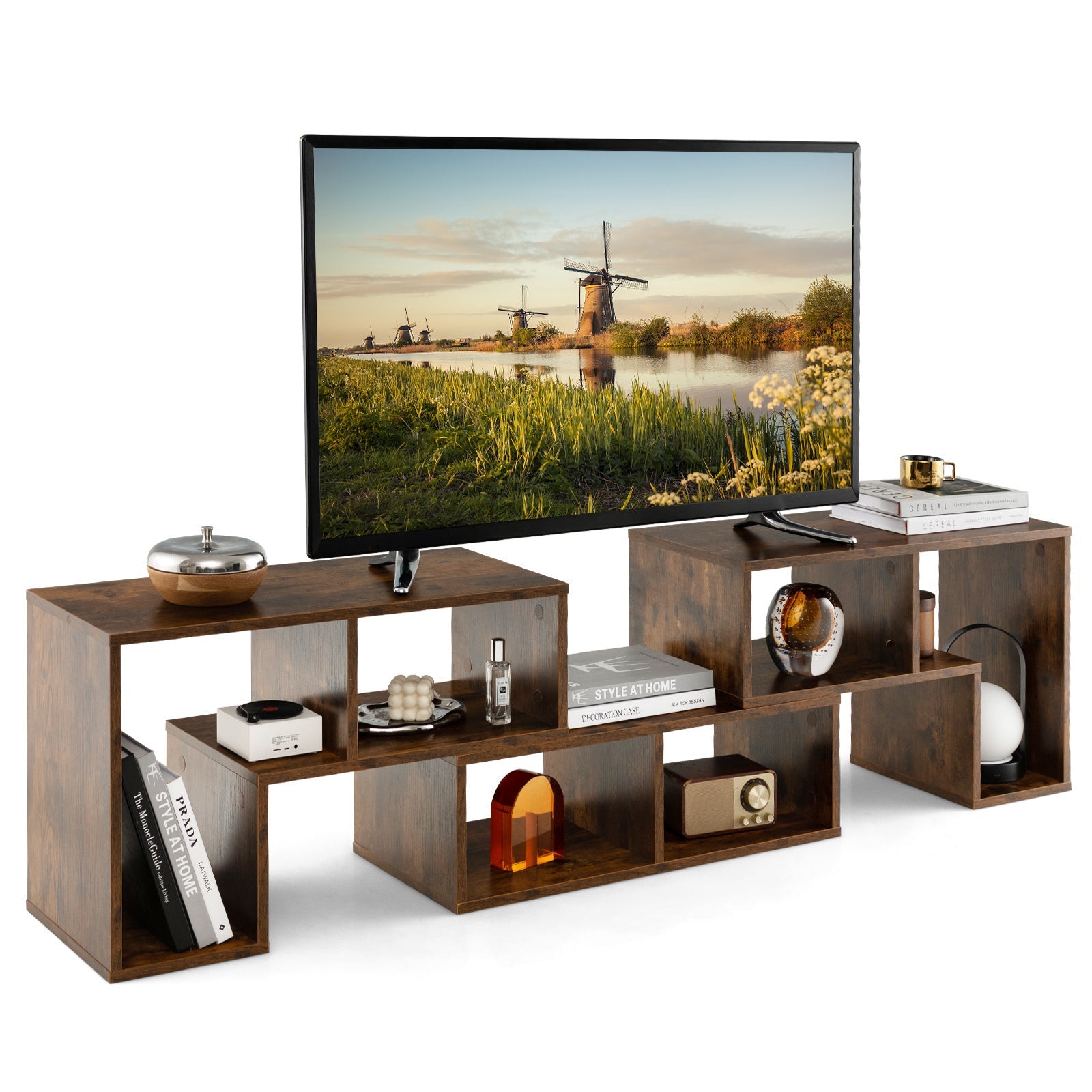 3pcs Adjustable Console TV Stand Set - Modern Minimalist Media Center with DIY Open Storage Shelves Sturdy E0 Grade