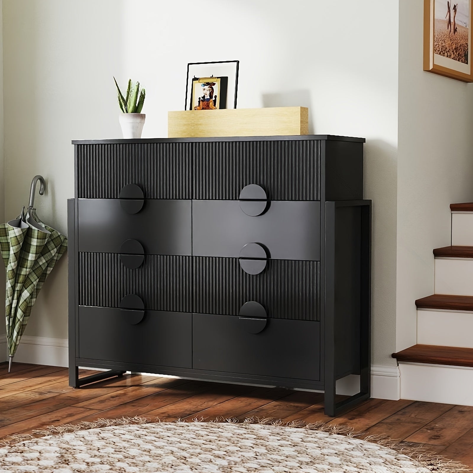 Dresser For Bedroom Wide Chest Of Drawers With Metal Frame Storage Organizer Unit With Fluted Panel 6 Drawer Dresser