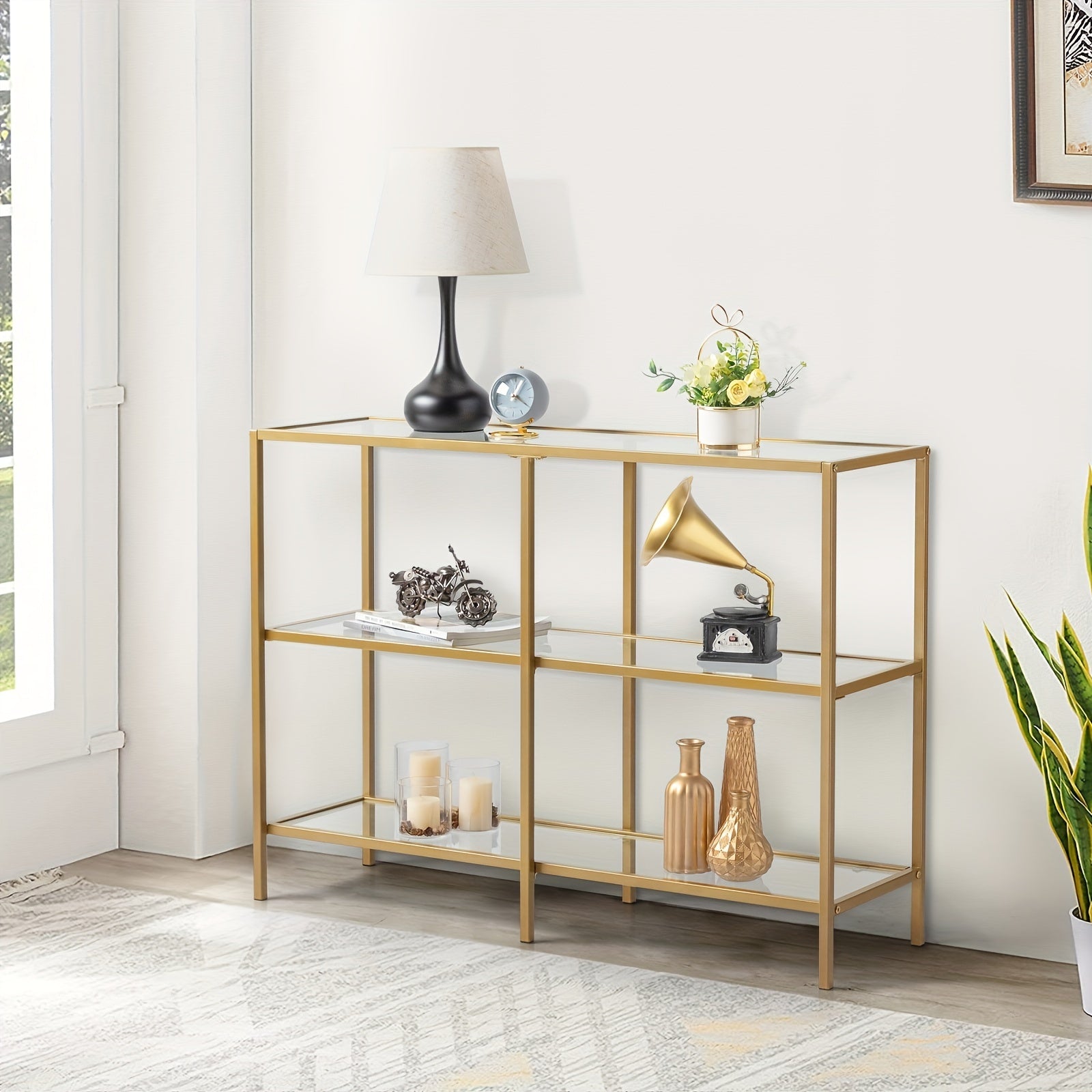 39.4 Console Table, Tempered Glass Sofa Table, Modern Entryway Table, Metal Frame, Easy to Assemble, for Living Room, Hallway