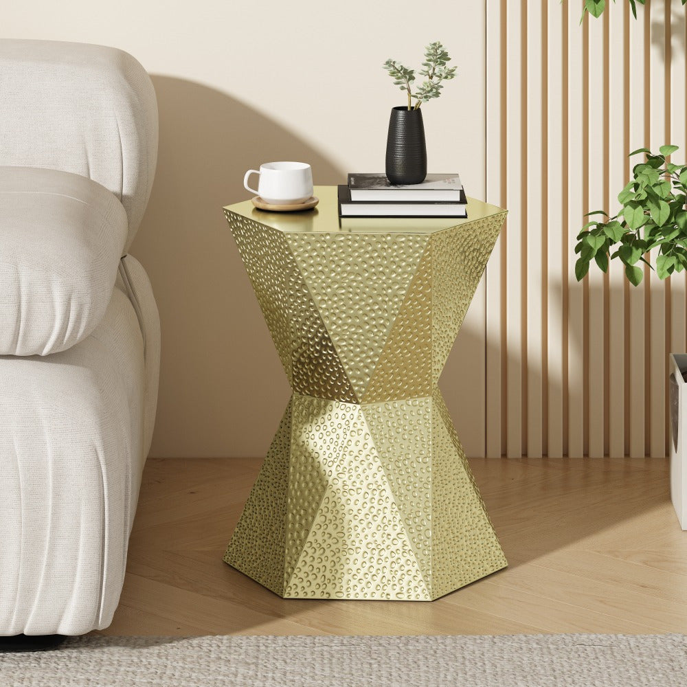 Side Table Features A Unique and Angular Hexagonal Design The Table's Frame Is Made of Powder-coated Iron for Great Durability