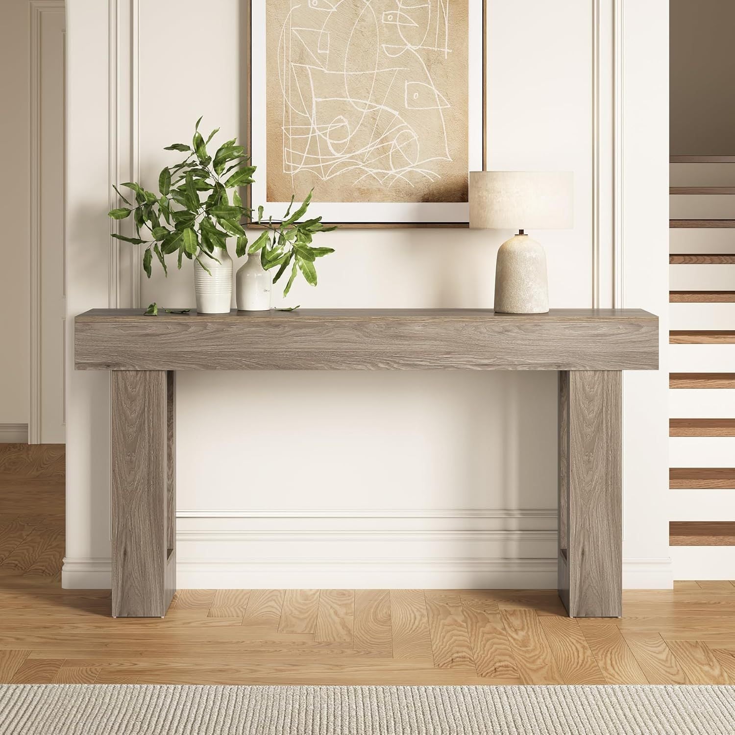 Chic 63-Inch Grey Wooden Console Table - Versatile Entryway, Foyer & Living Room Sofa Table with Ample Storage Space