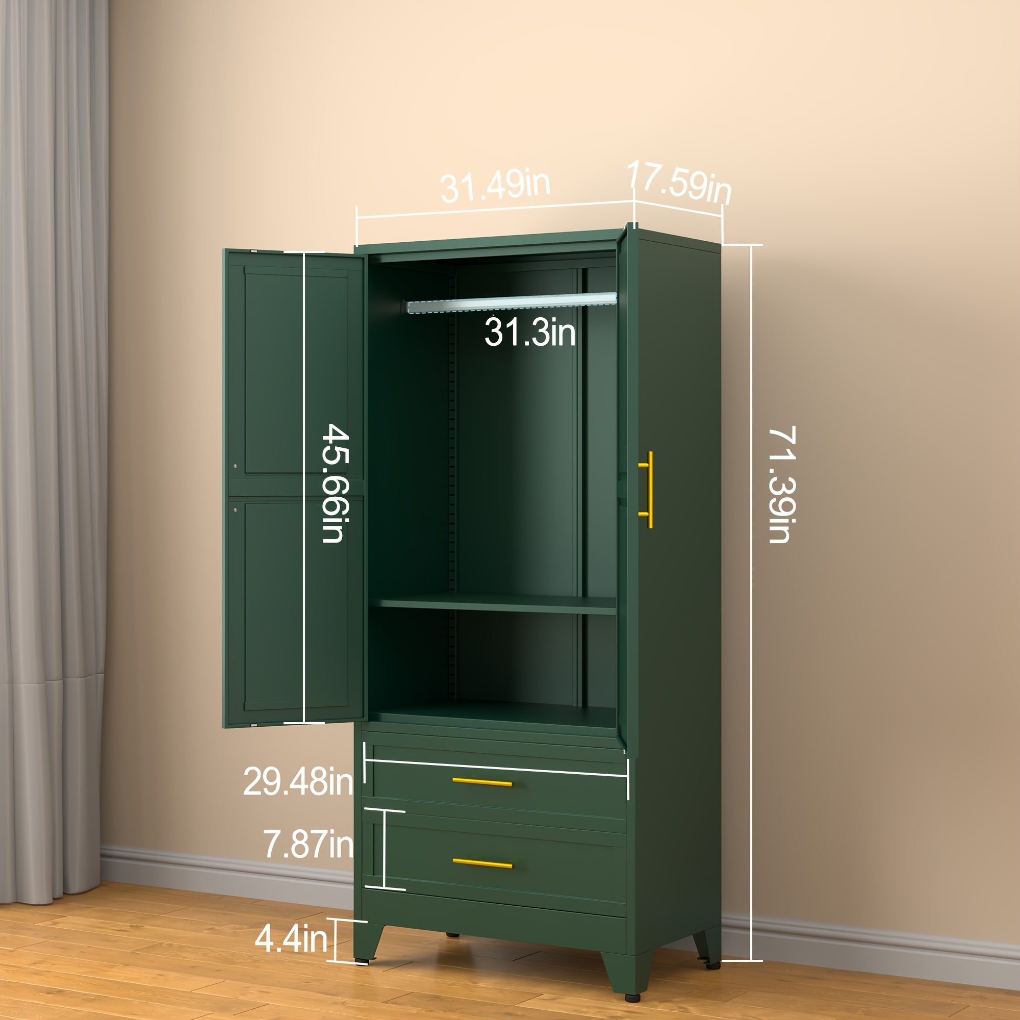 Modern Freestanding Wardrobe Armoire with Two Drawers