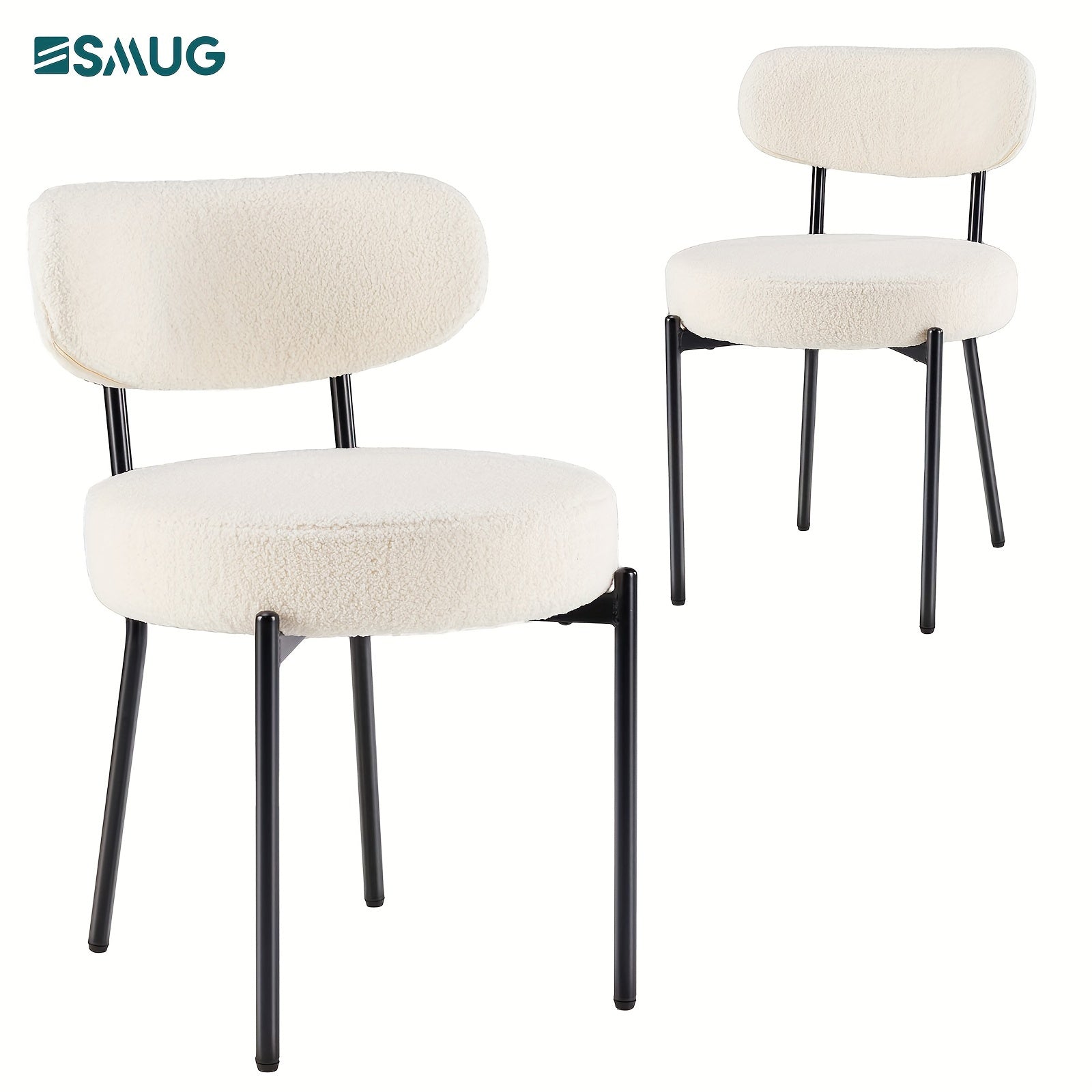 Set of Dining Chairs, Boucle Upholstered Kitchen Seating with Curved Backrest And Metal Legs, Mid-Century Modern Round Chairs for Dining Room Or Vanity Area in Living Room., Contemporary Dining Chairs|Stylish Dining Setup|Mod