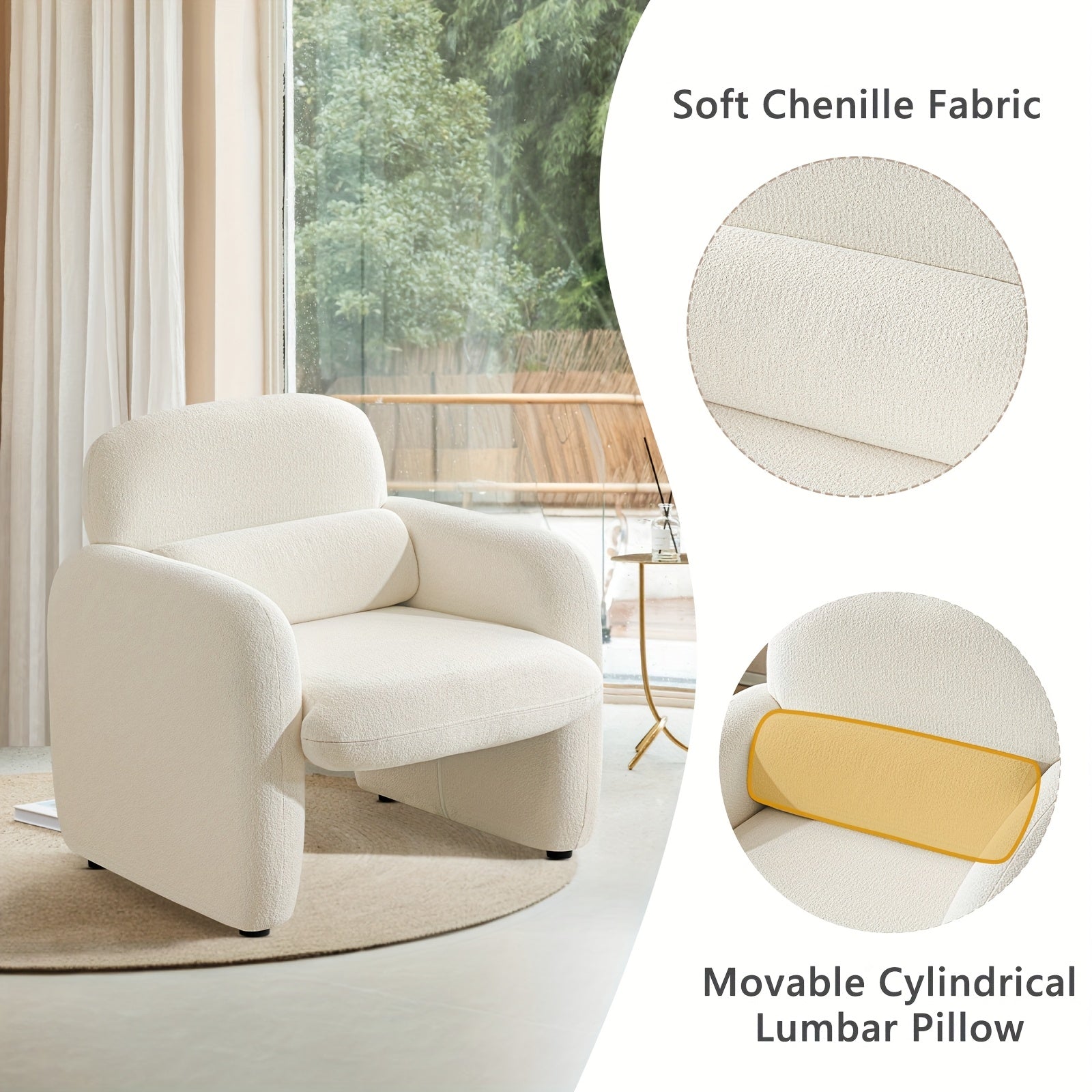 Cozy Chenille Accent Chair with Deep Seat - Wide Armchair for Living Room, Bedroom, or Lounge Area - Solid Back, Soft Foam Filling, Easy Clean