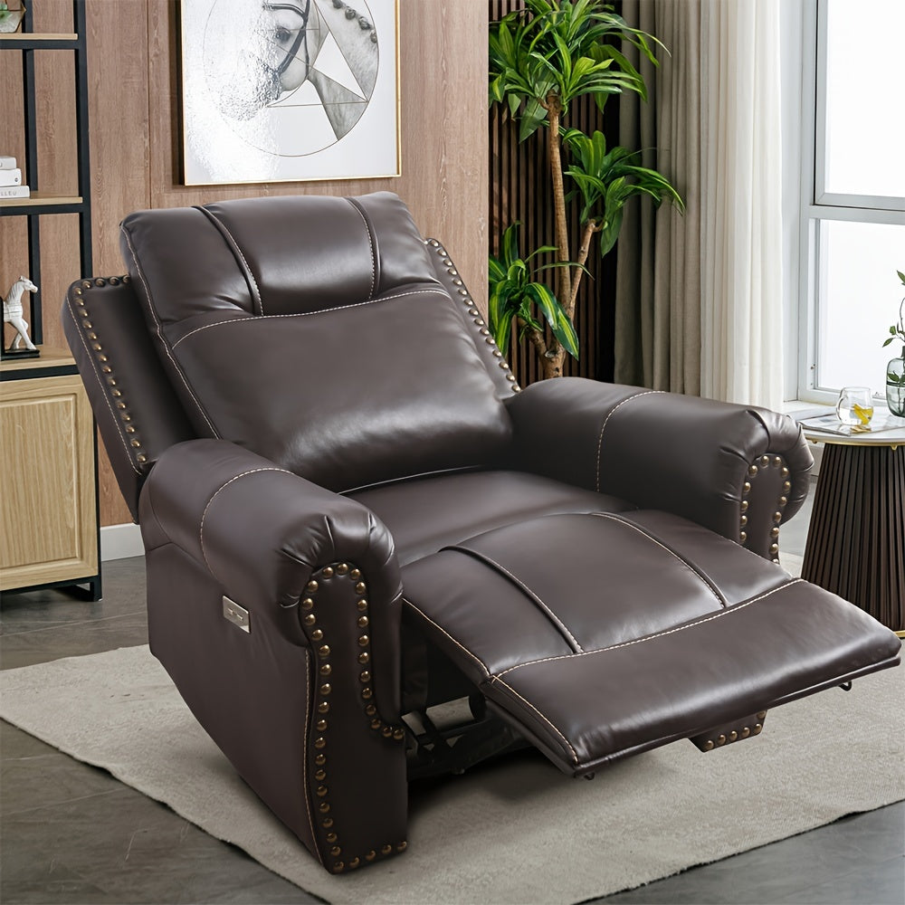 Elderly Power Recliner, Single Living Room Chair With Rivet And USB Port