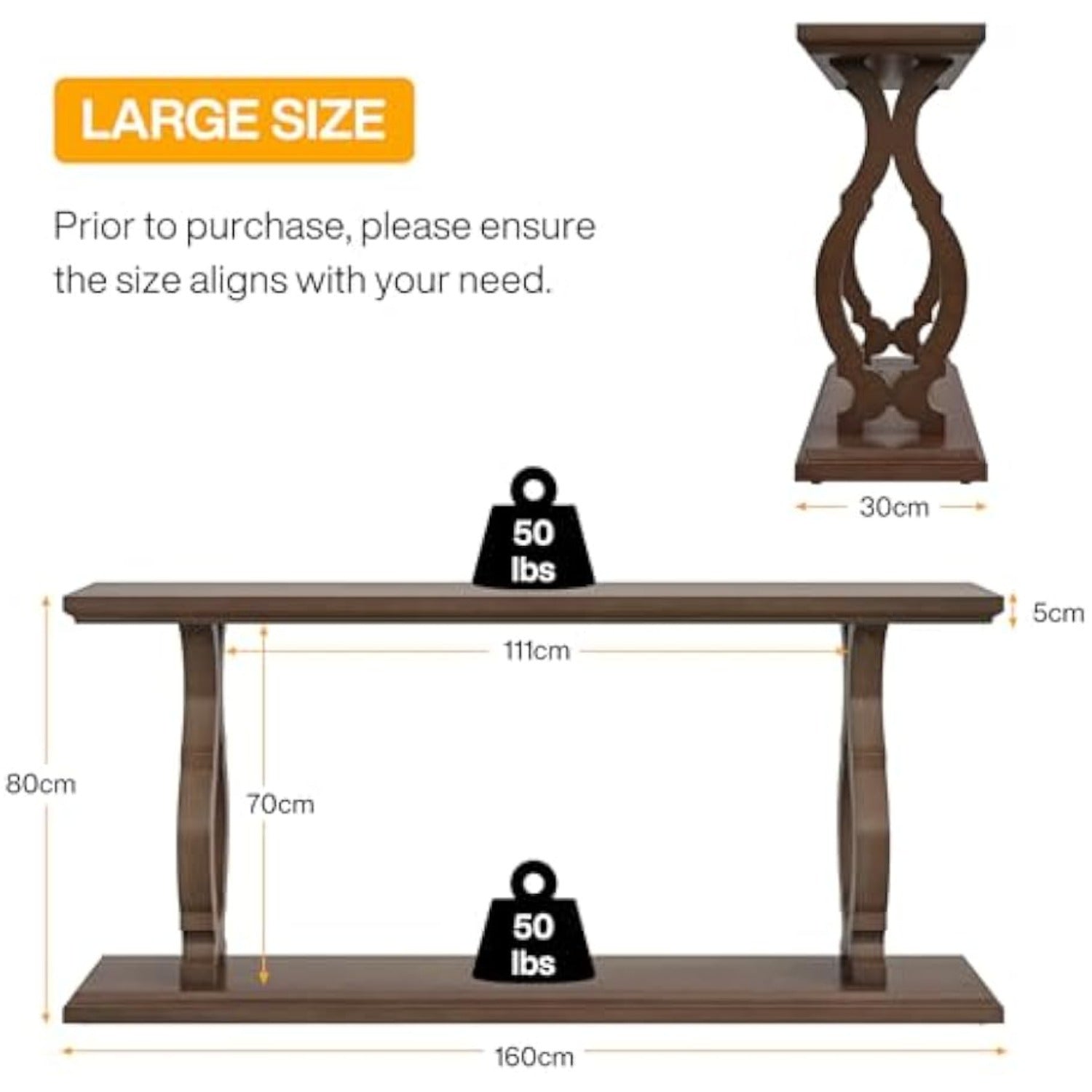 63 Inches Extra Long Sofa Table Behind Couch, Wood Narrow 2-Tier Entry Console Table with Geometric Shape, Accent Entryway Table Open Storage Shelves, Hallway, Living Room, Brown