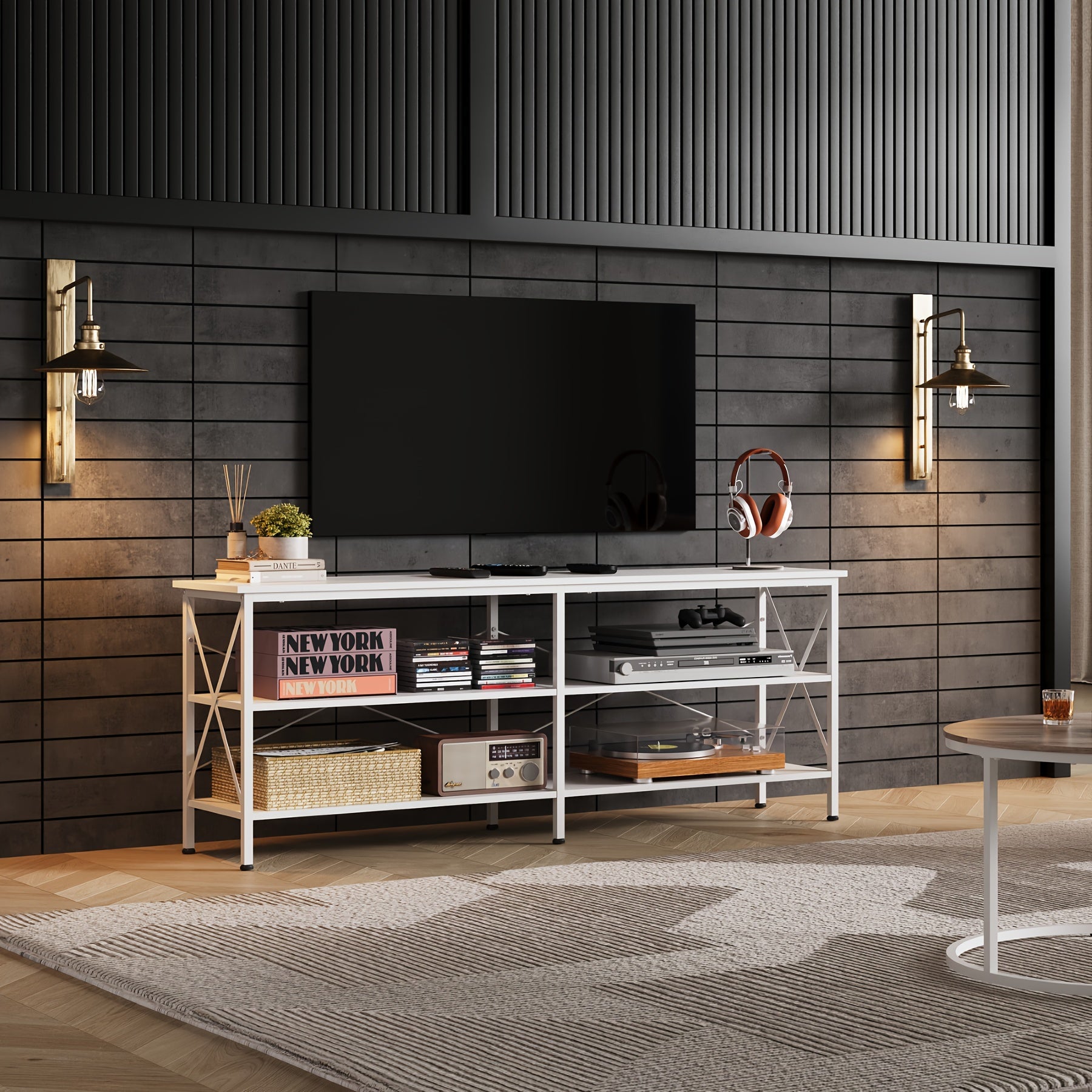 TV Stand for 65 70 inch TV Entertainment Center with Storage Industrial TV Console for Living Room Long 63’’ TV Cabinet
