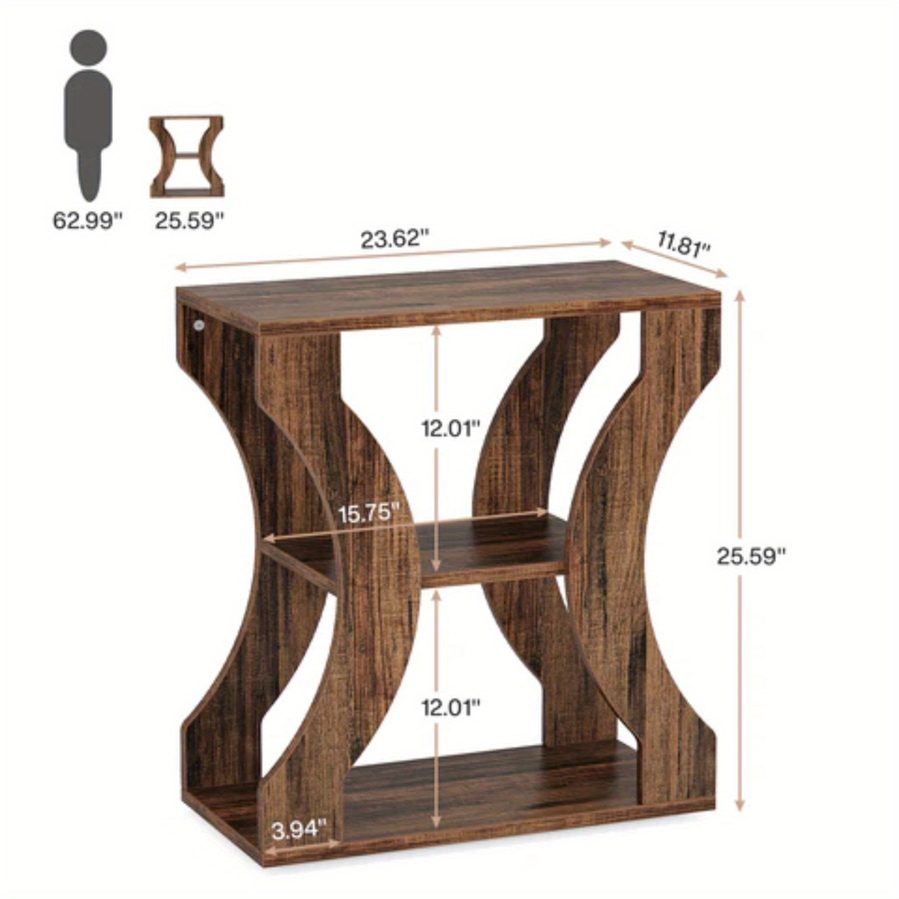 24 Inch Side Table, 3 Tier Farmhouse Side Table with Storage Shelves, Can Be Used As a Bedroom Nightstand, Coffee Table