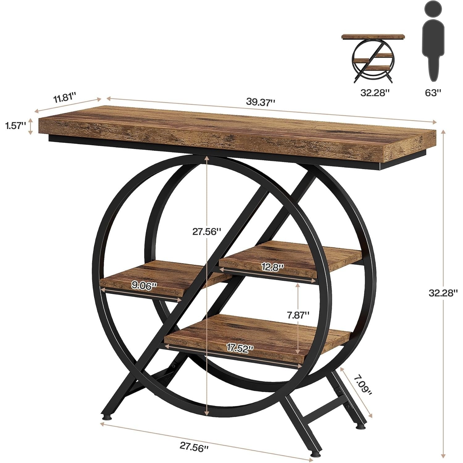 Console Table, 39.4-Inch Entryway Table with Thickened Tabletop, 4- Tier Modern Narrow Hallway Sofa Table with Geometric Metal Frame for Living Room, Entryway, Deck Boxes