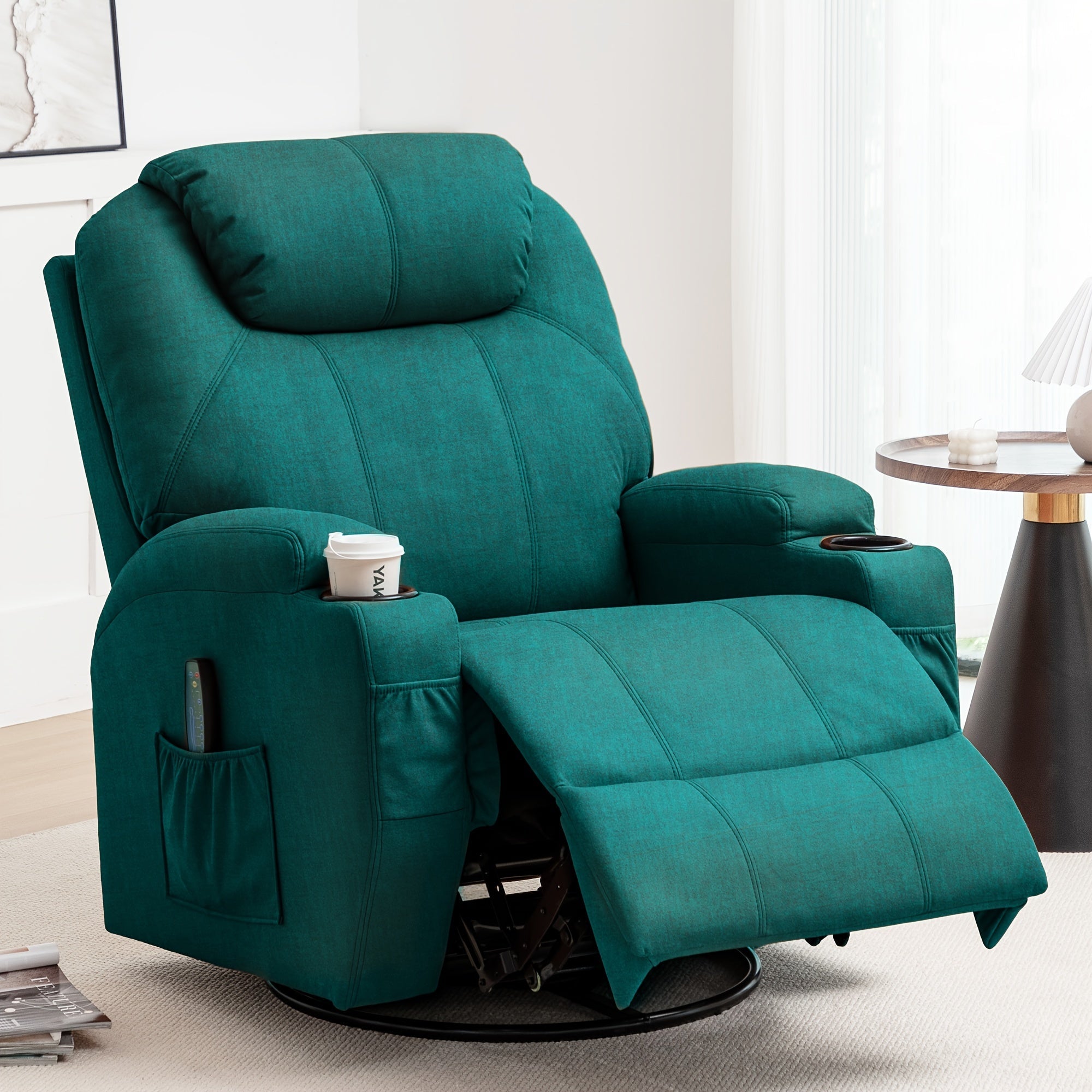 Massage Swivel Rocker Recliner with Heat and Vibration Massage, Manual Rocking Recliner Living Room Chair