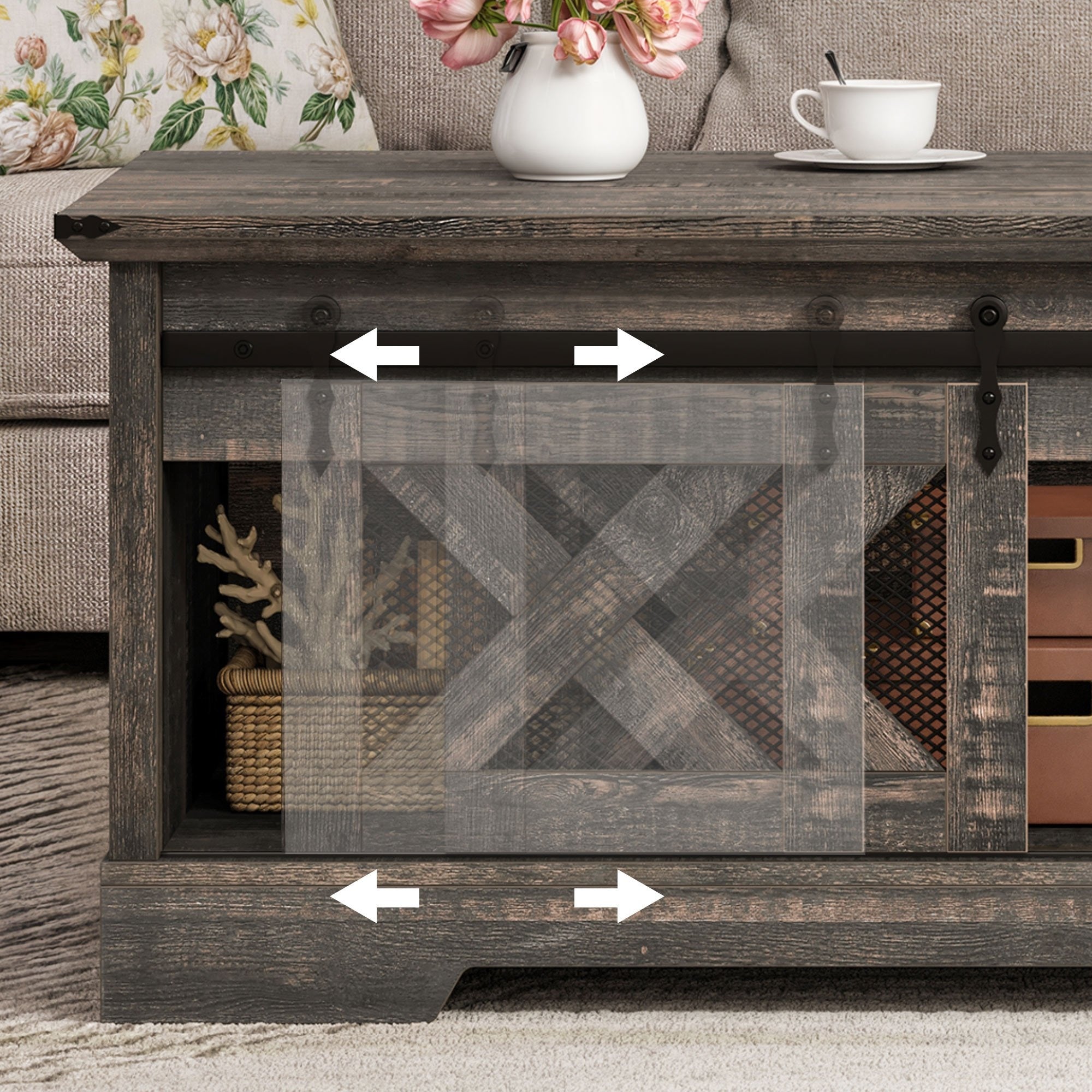 Rustic Oak Center Table with Lift- Top and Storage for Cozy Living Space Thanksgiving Christmas Day Gift - Black
