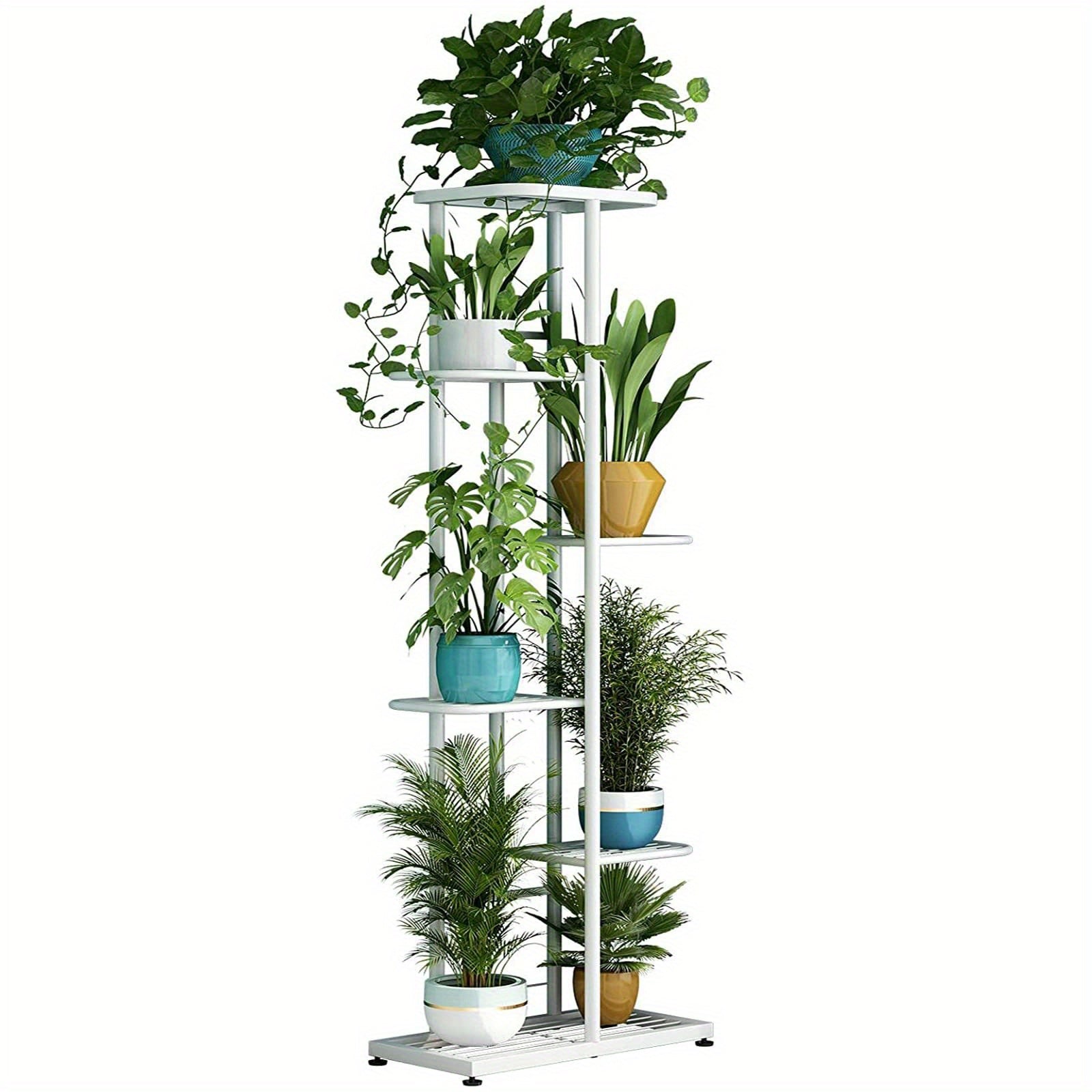 6-Tier Metal Plant Stand for 7+ Pots - Versatile Indoor & Outdoor Display Shelf in White, Bronze, Dark Grey, Light Green - Durable, Easy Assembly, Ideal for Patio, Garden, Corner, Balcony, Living Room Decor, Multiplan