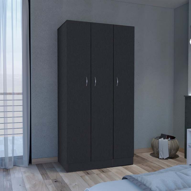 Spacious Black 3-Door Armoire Wardrobe with 2 Drawers - Durable Hardwood Construction, Modern Design, Easy Assembly, Ideal for Bedroom Storage, Bedroom Decor