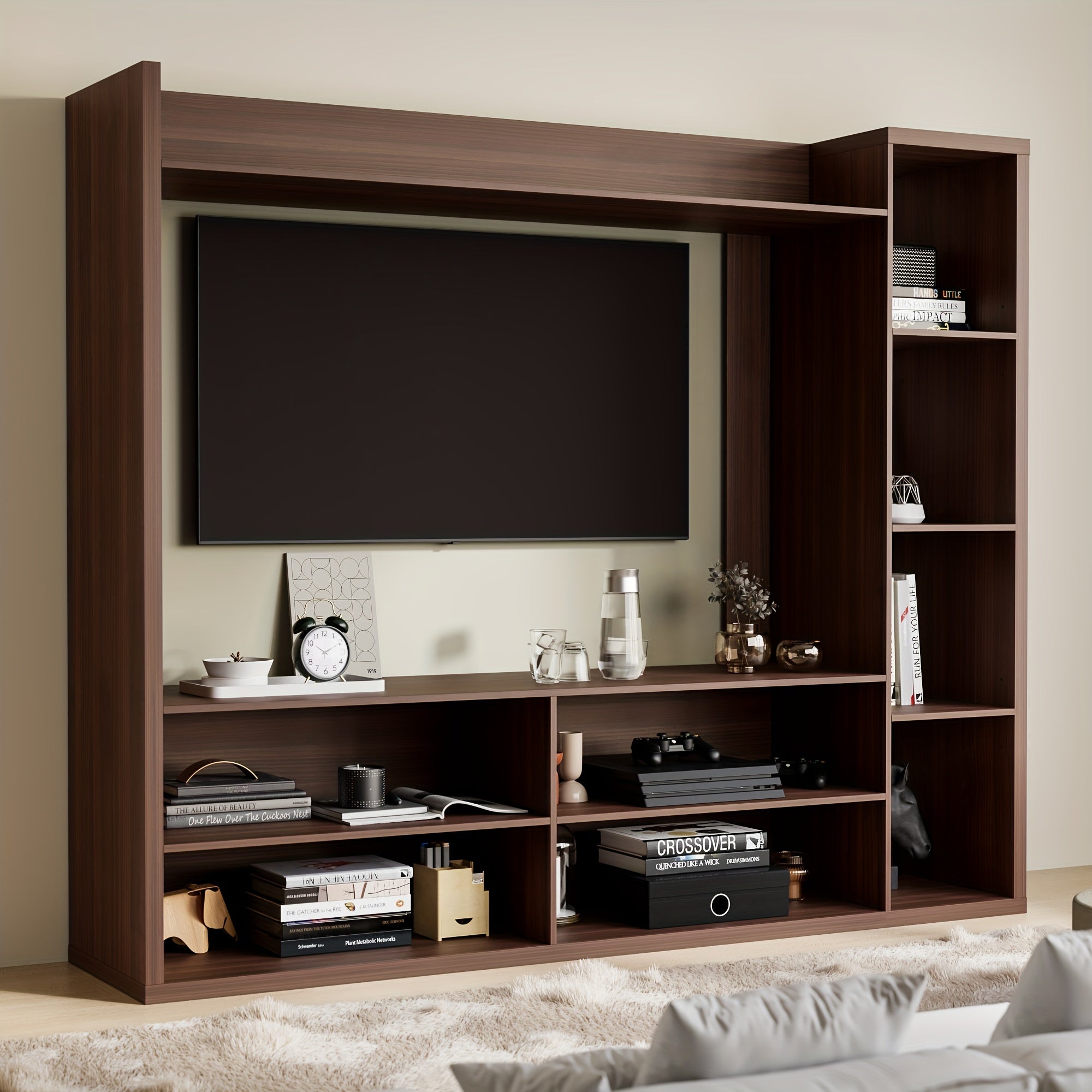 Wall Unit TV Stand With Book Shelves For 178cm Tvs Wall Mounted Modern Entertainment Centre With Storage Space TV
